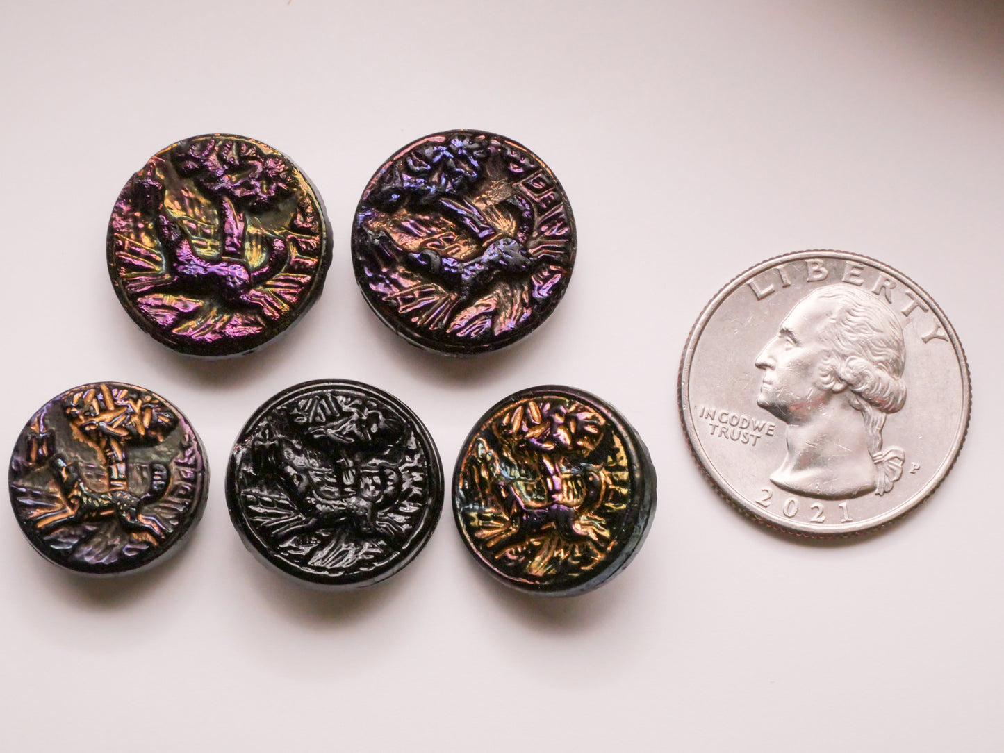 Dog Chasing Bird Landscape Scene Black Glass Button Various 16-19mm