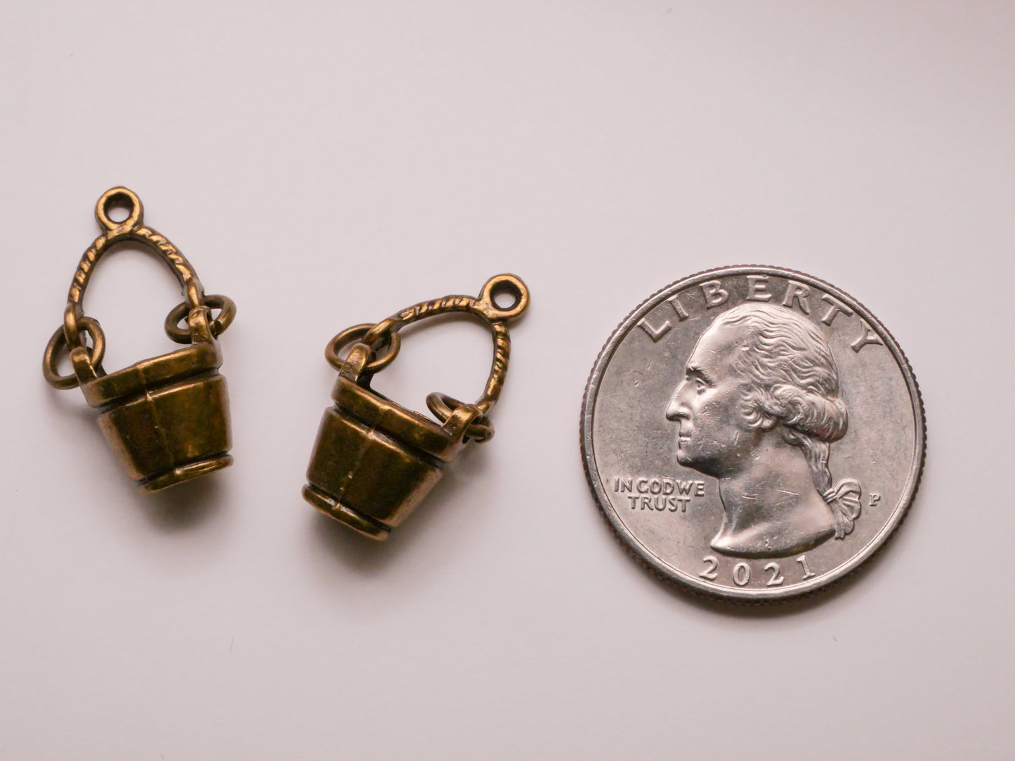 Bucket Pail Bronze Metal Moveable Dangling Pair of Charms Embellishments 12x25mm