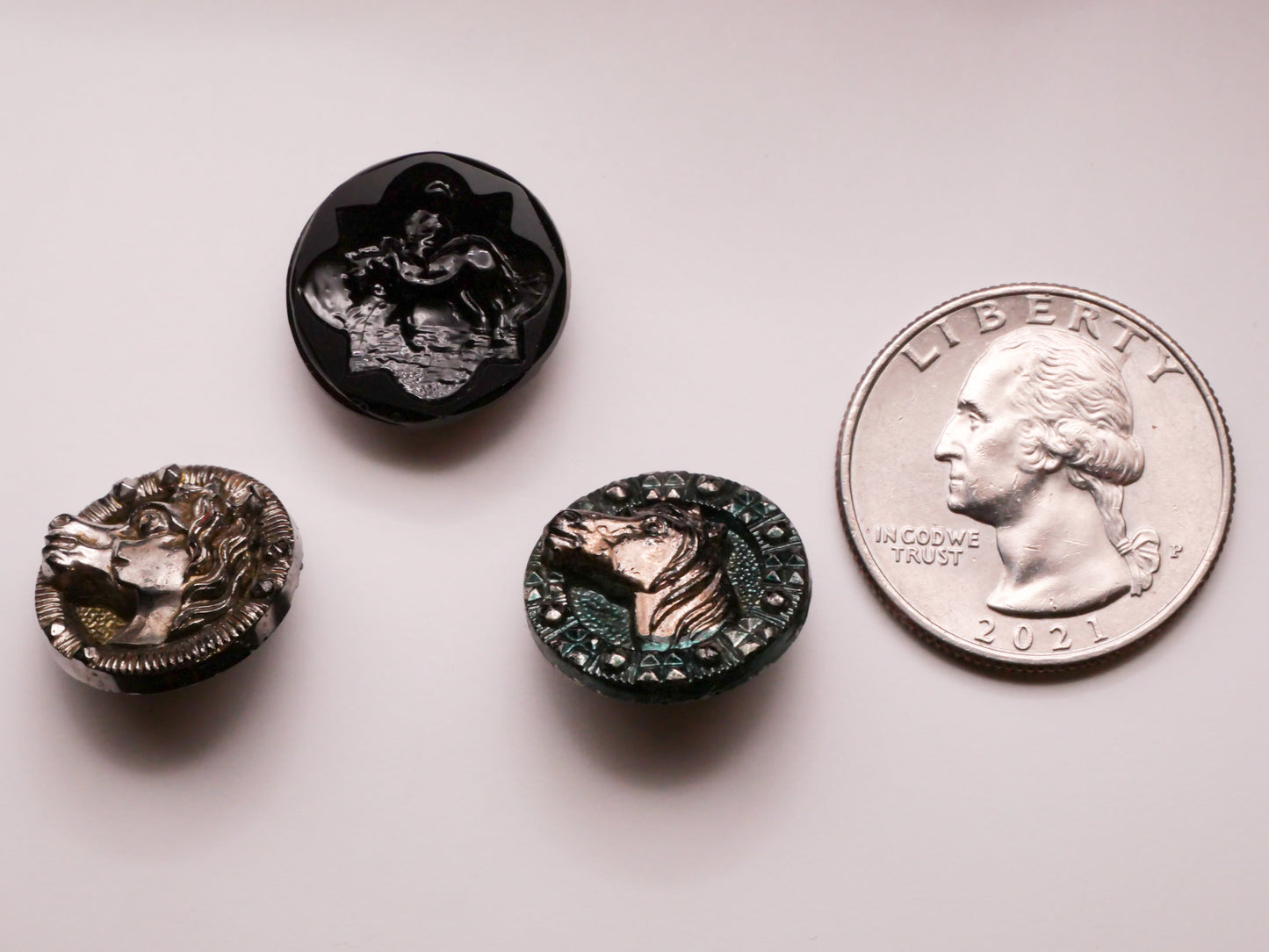 Horse Design Antique Black Glass Button Various 17mm