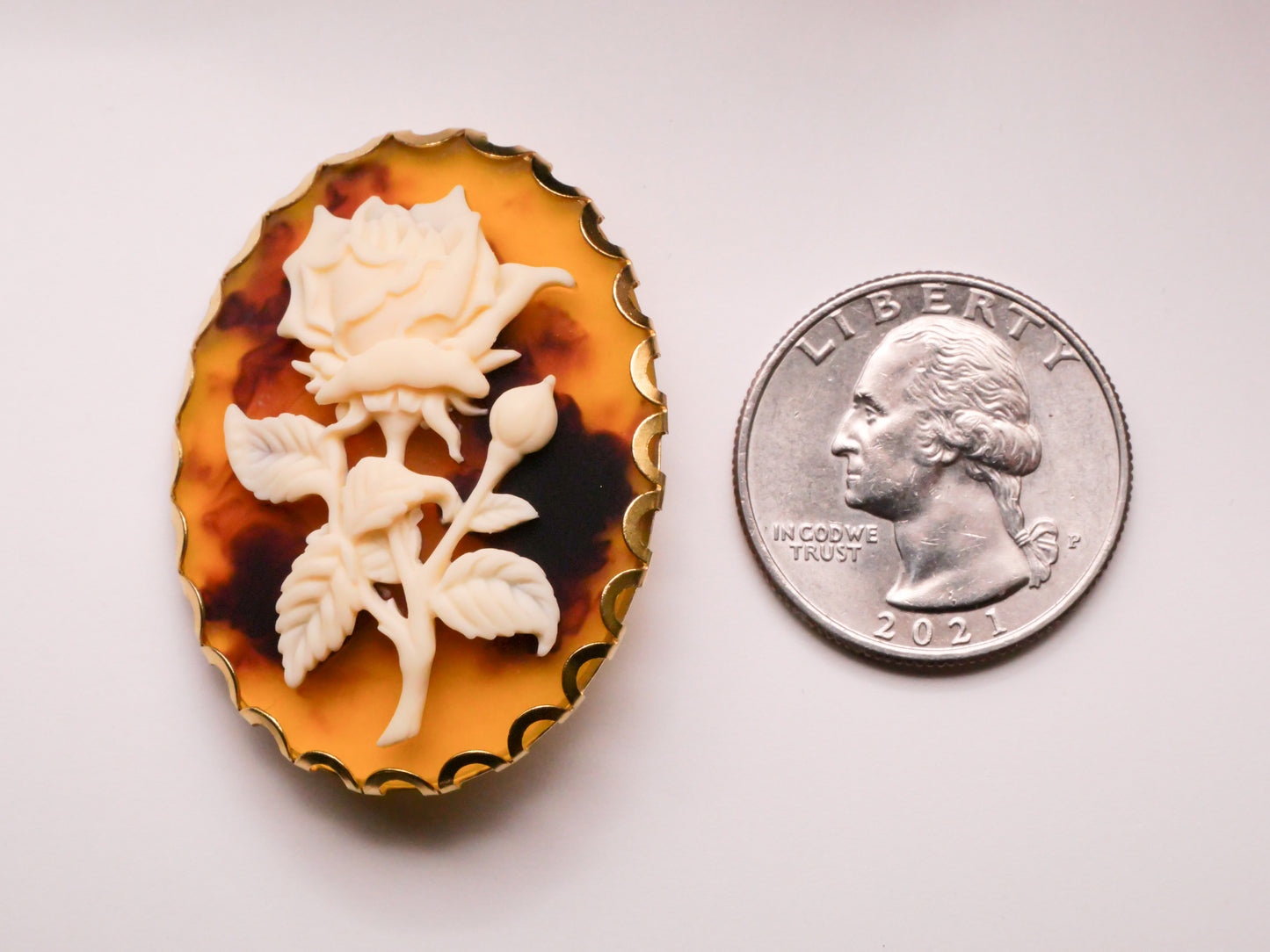 Rose Stem Tortoiseshell Look Resin Plastic Metal Large Button Various 31x41mm