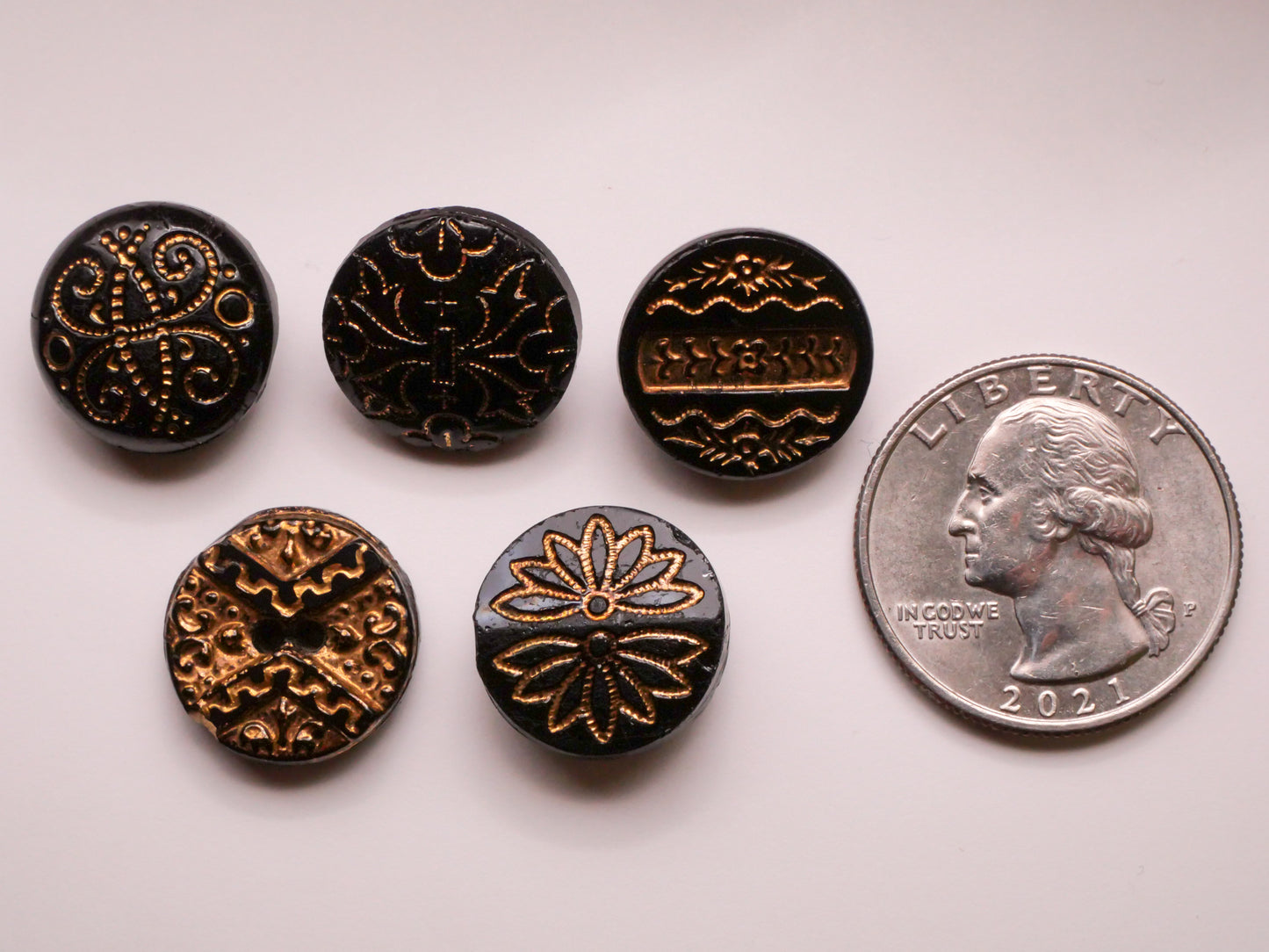 Mirror Symmetry Black Gold Glass Button Various 16mm