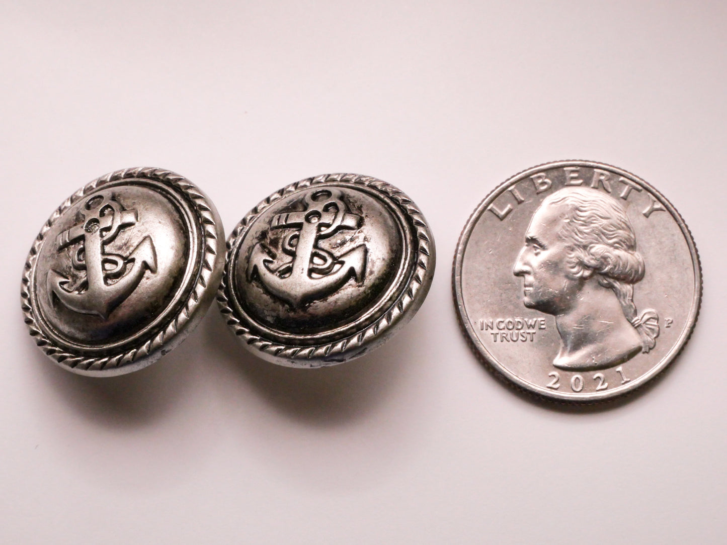 Anchor Rope Edge Silver Plastic Pair of Buttons 22mm
