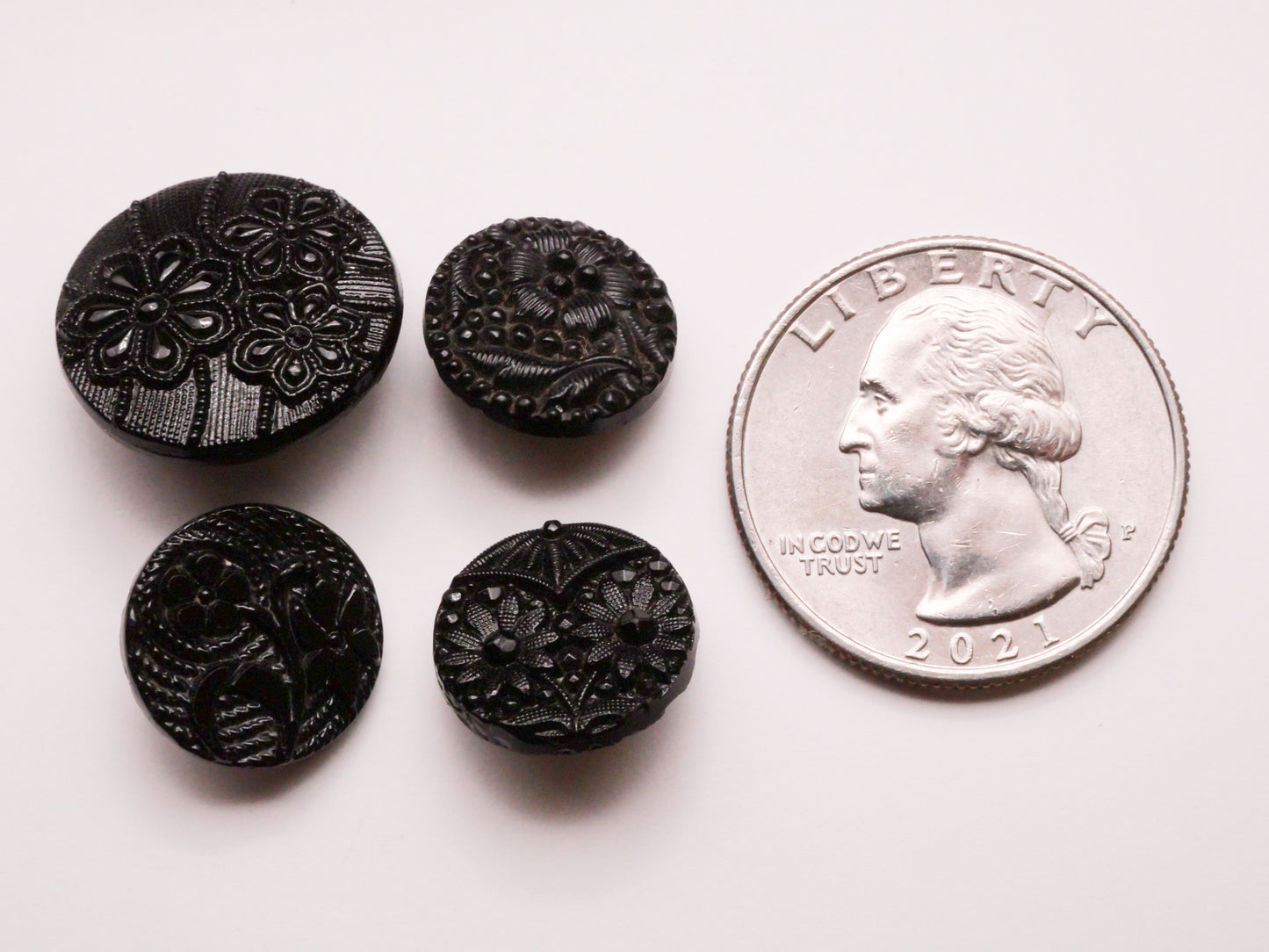 Flower Floral Fabric Look Black Glass Button Various 14-18mm