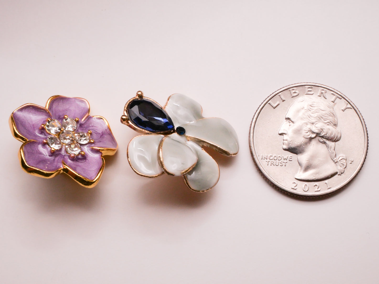 Flower Enamel Rhinestone Metal Button Various 22-25mm