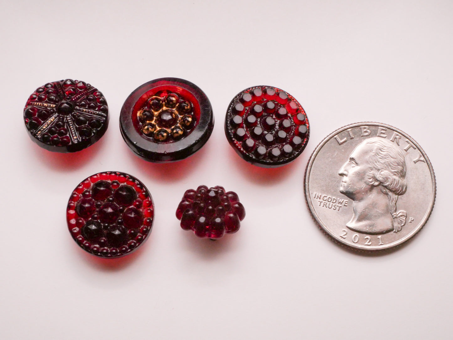 Bubble Knob Cranberry Red Glass Antique Button Various 12-17mm