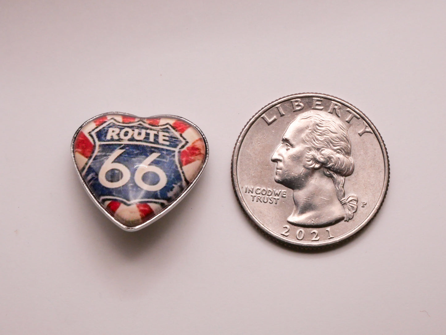 Route 66 Sign Stripes Heart Plastic Metal Button 21mm