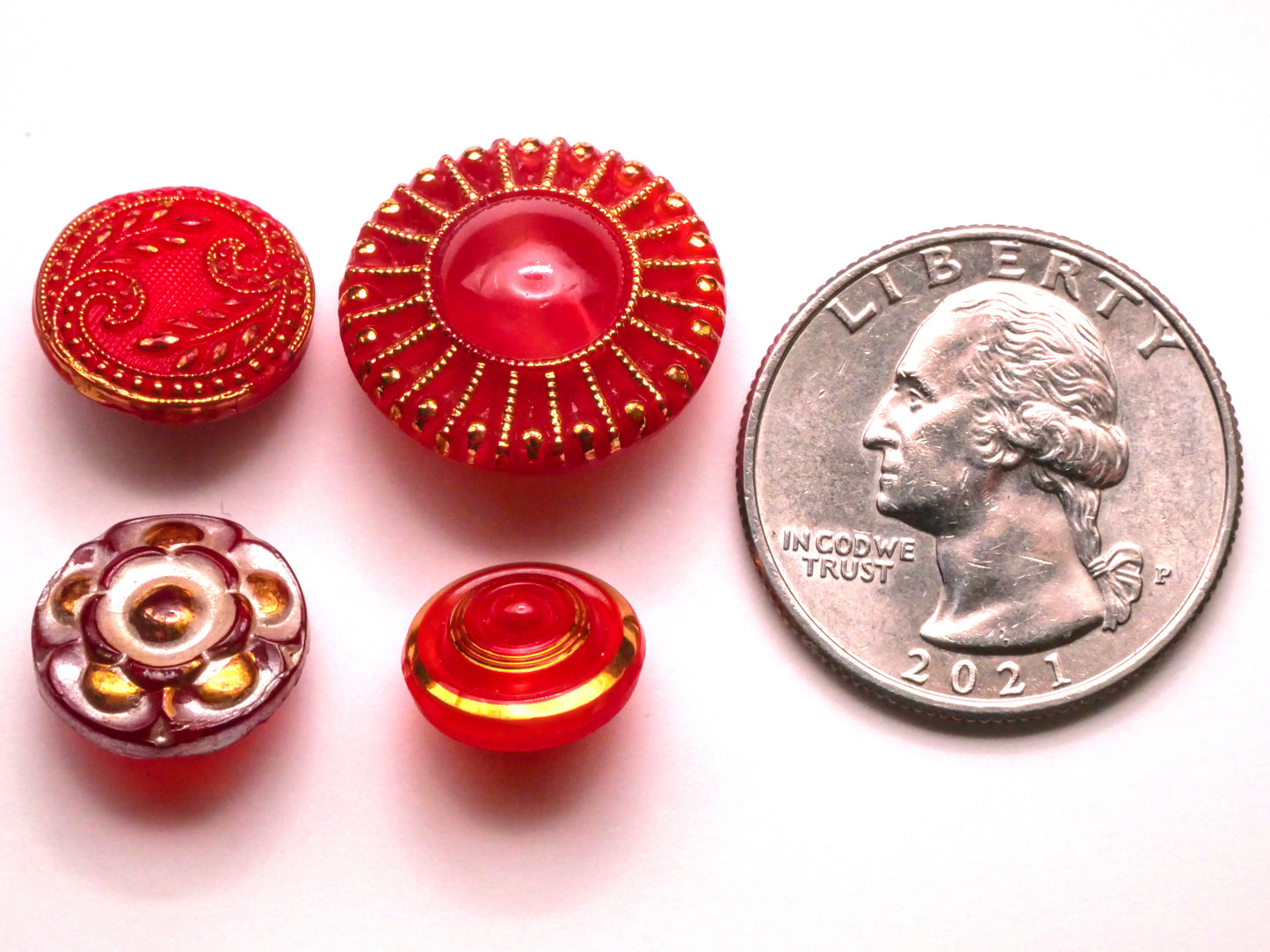 Red Gold Accent Vintage Glass Button Various 12-18mm