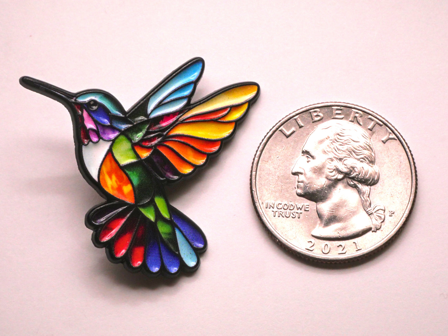 Hummingbird Stained Glass Look Enamel Metal Button 33x35mm