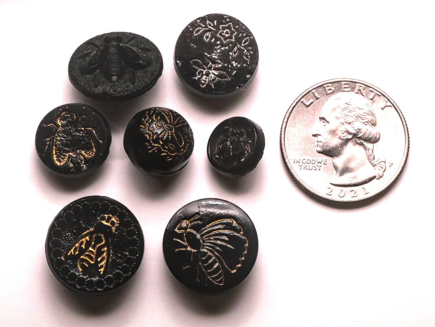 Winged Insect Antique Black Glass Button Various 12-18mm