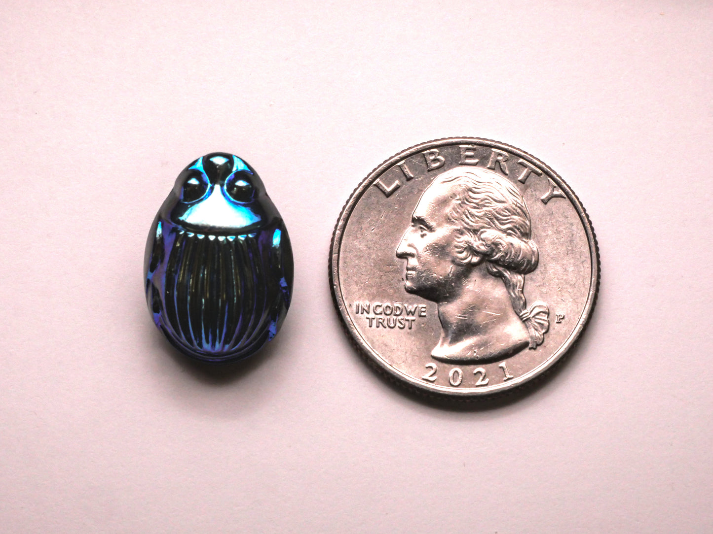 Scarab Beetle Insect Blue Iridescent Czech Glass Button 13x19mm
