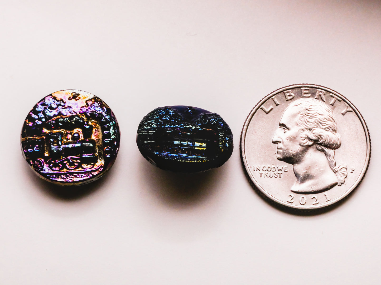 Train Locomotive Tunnel Bird Iridescent Luster Black Glass Button Various 18mm