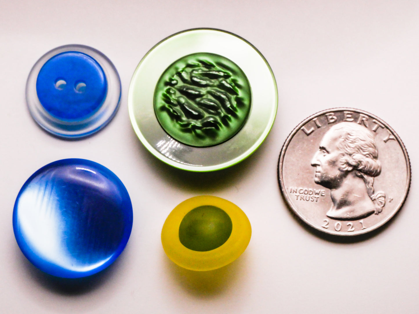 Blue or Green Vintage Plastic Button Various 15-27mm