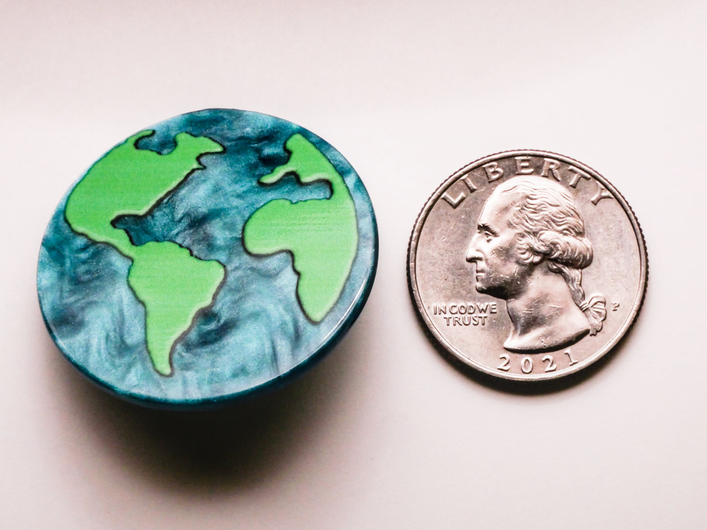 Earth Globe Marbled Acrylic Plastic Large Button 34mm