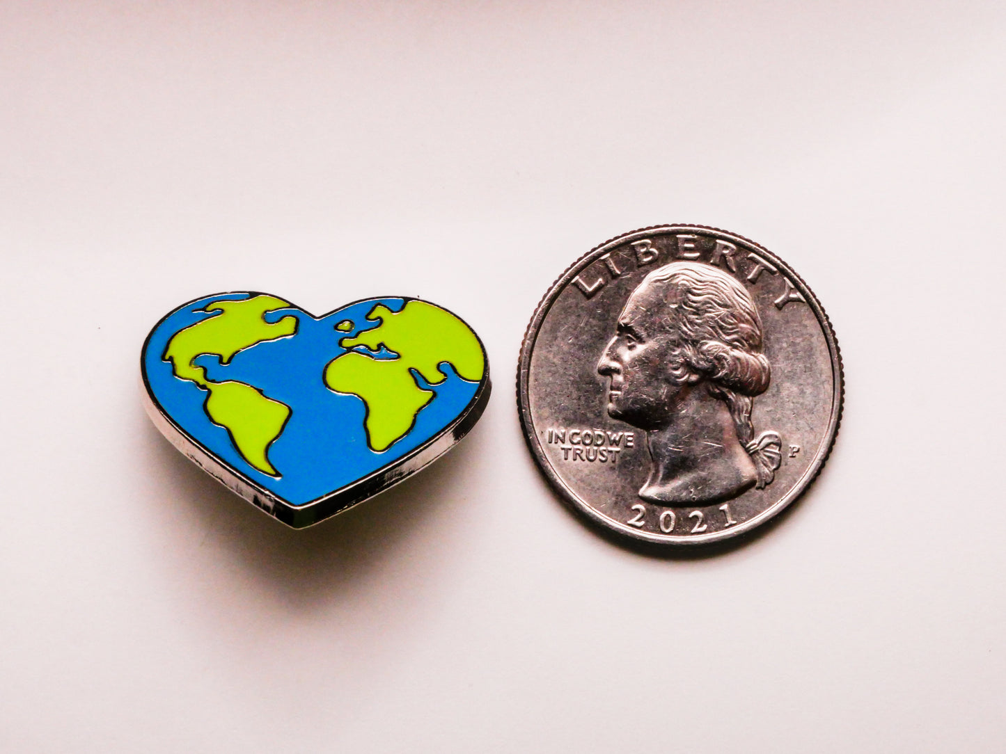Heart Earth Globe Enamel Metal Button 22x26mm