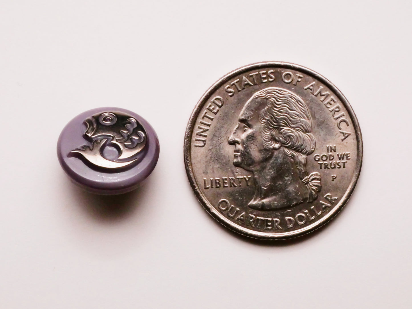 Fish Silver Purple Vintage Glass Button 14mm