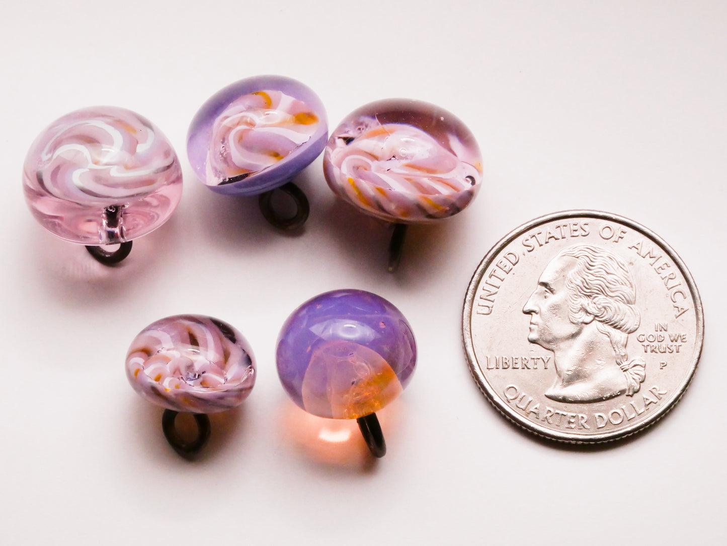 Lavender Purple Kathy Hoppe Lampwork Glass Button Various 13-16mm