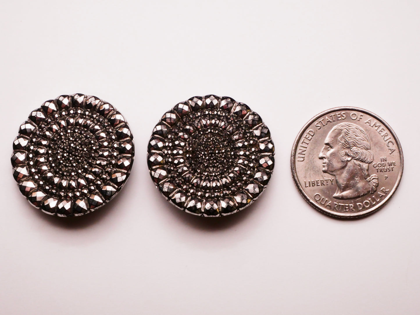 Firework Silver Luster Steel-Cut Look Black Glass Button Various 27mm