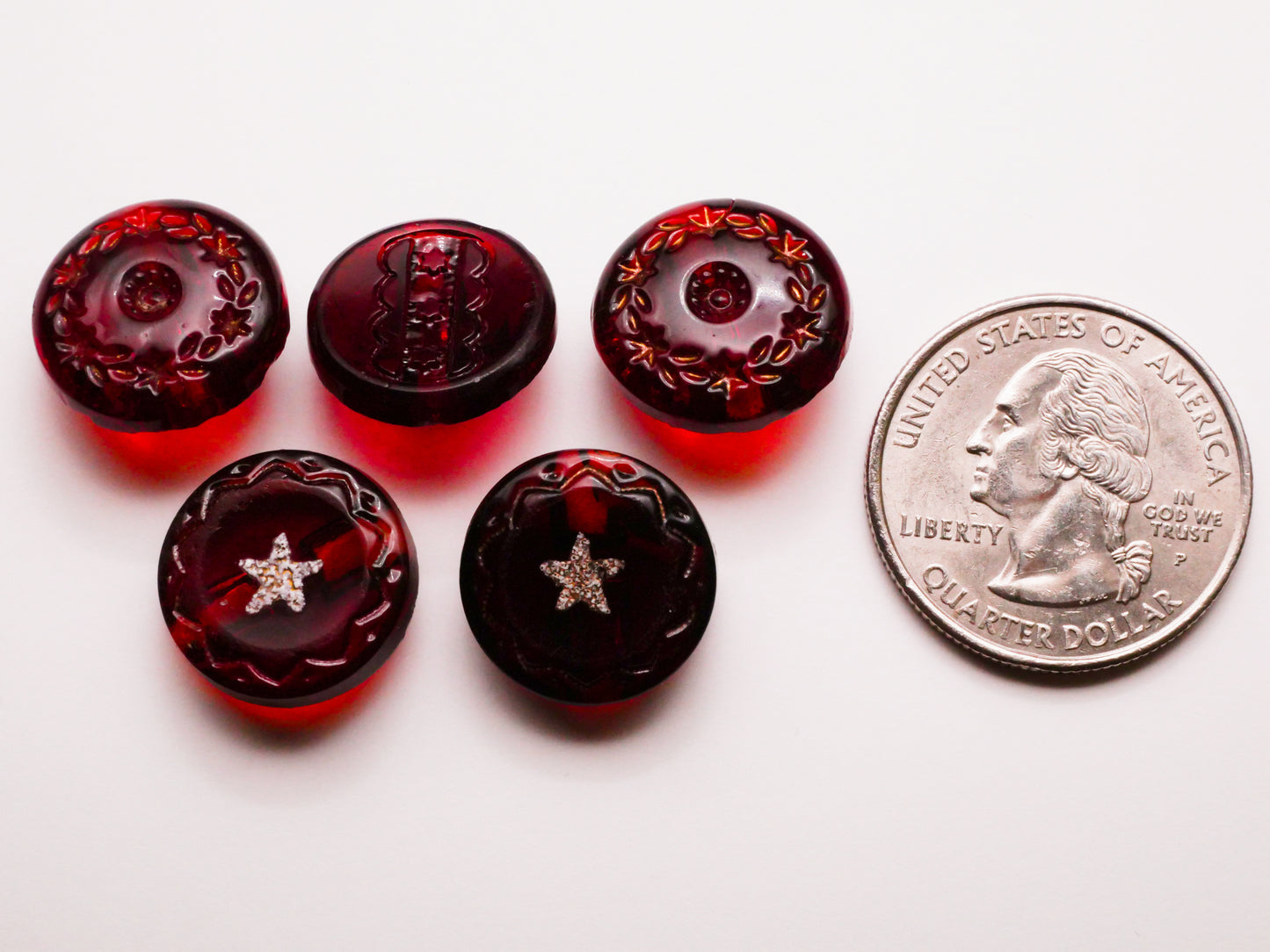 Star Design Antique Cranberry Red Glass Button Various 16mm