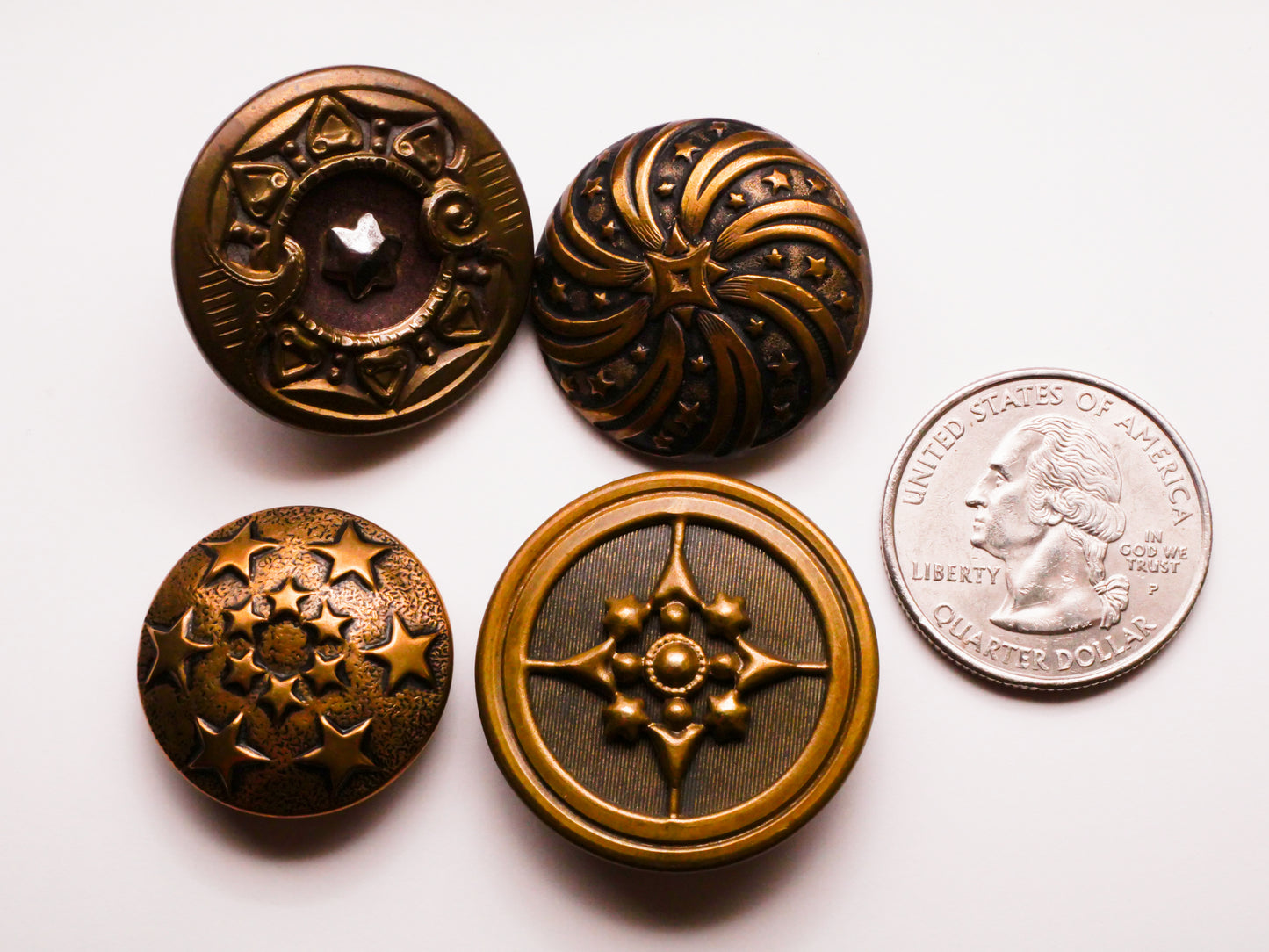 Star Design Antique Brass Metal Button Various 23-28mm