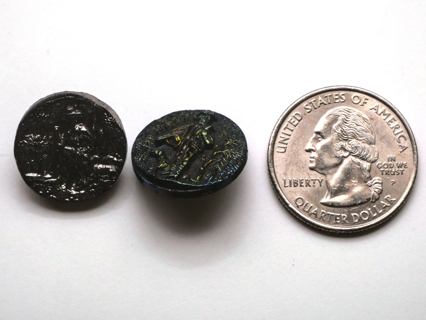 Hunting Man and Dog Luster Black Glass Button Various 18mm