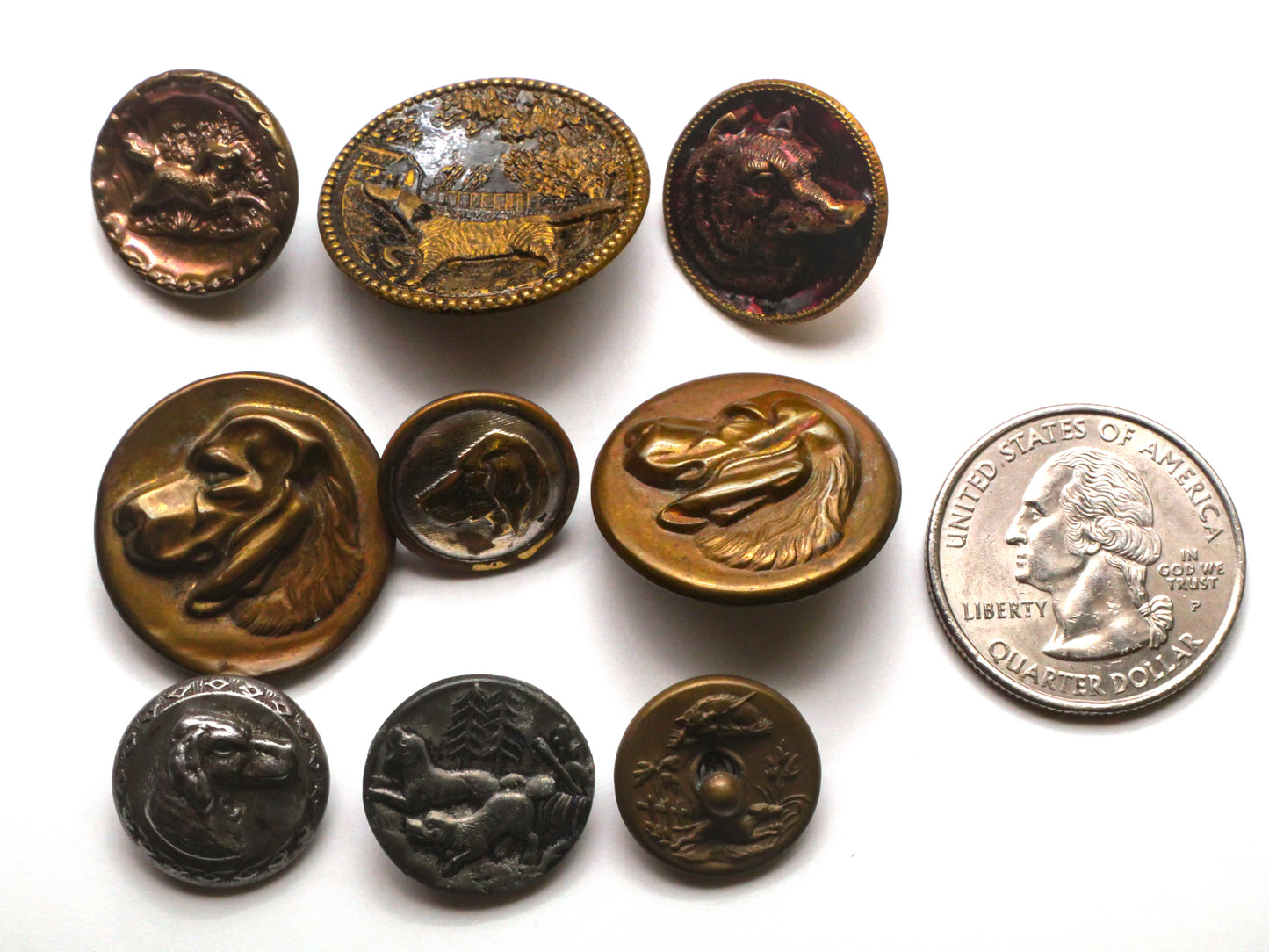 Dog Hunting Sportsman Antique Metal Button Various 15-26mm