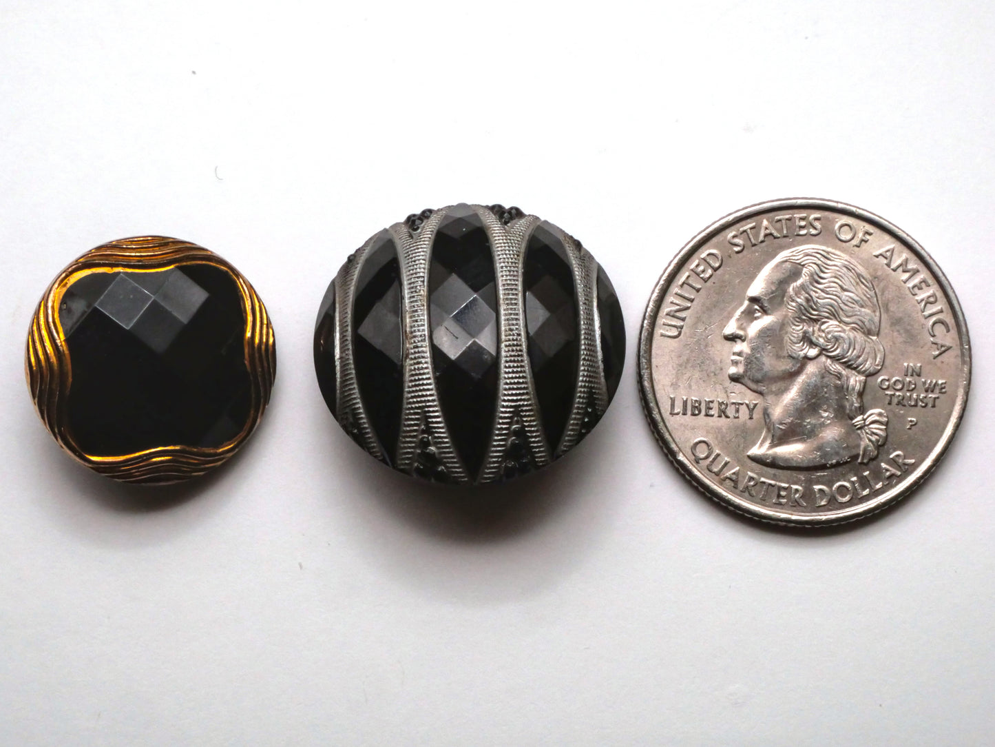 Faceted Metallic Accent Black Glass Button Various 18-22mm