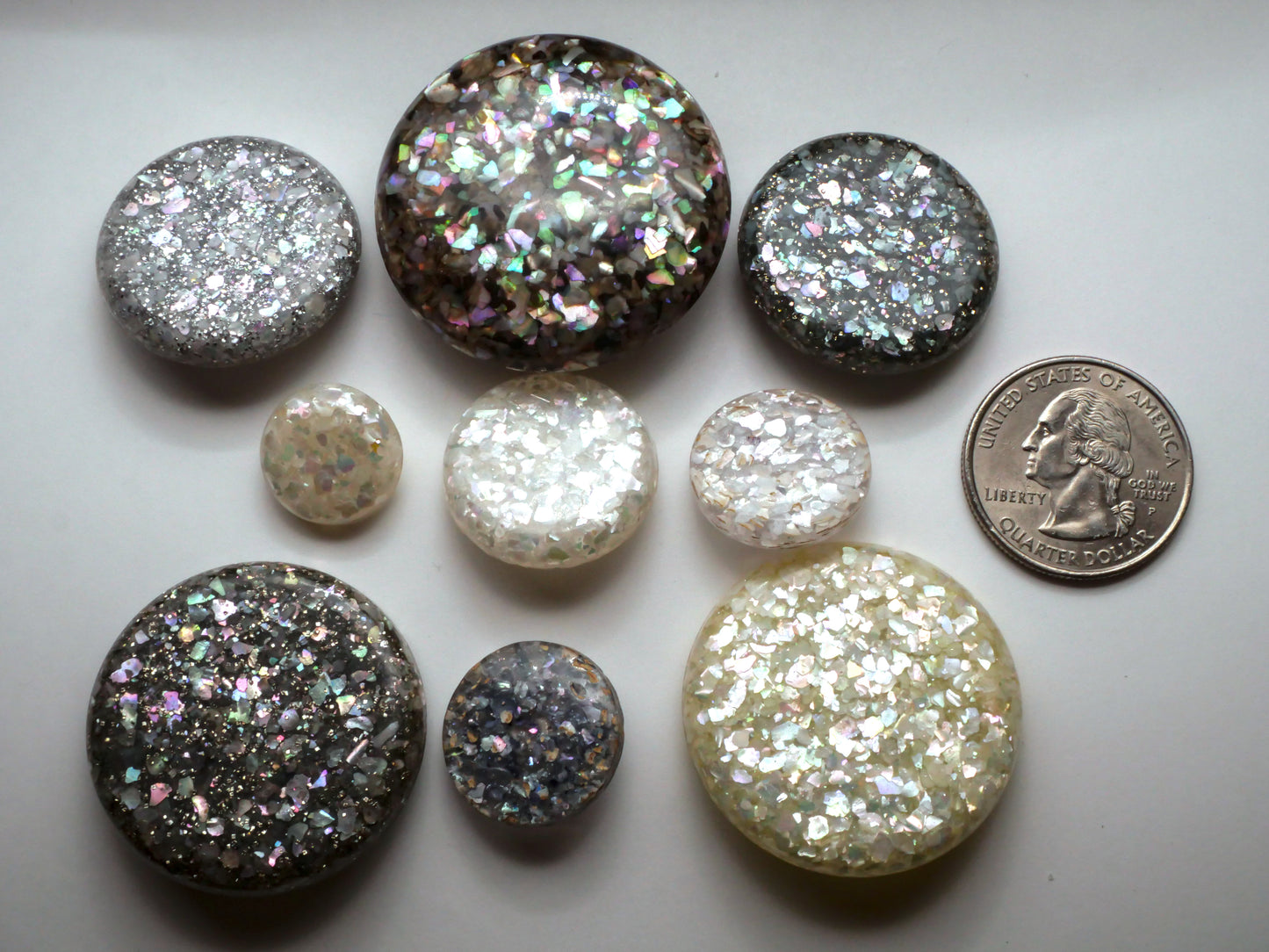 Glitter White or Gray Embedded Resin Plastic Vintage Button Various 15-38mm