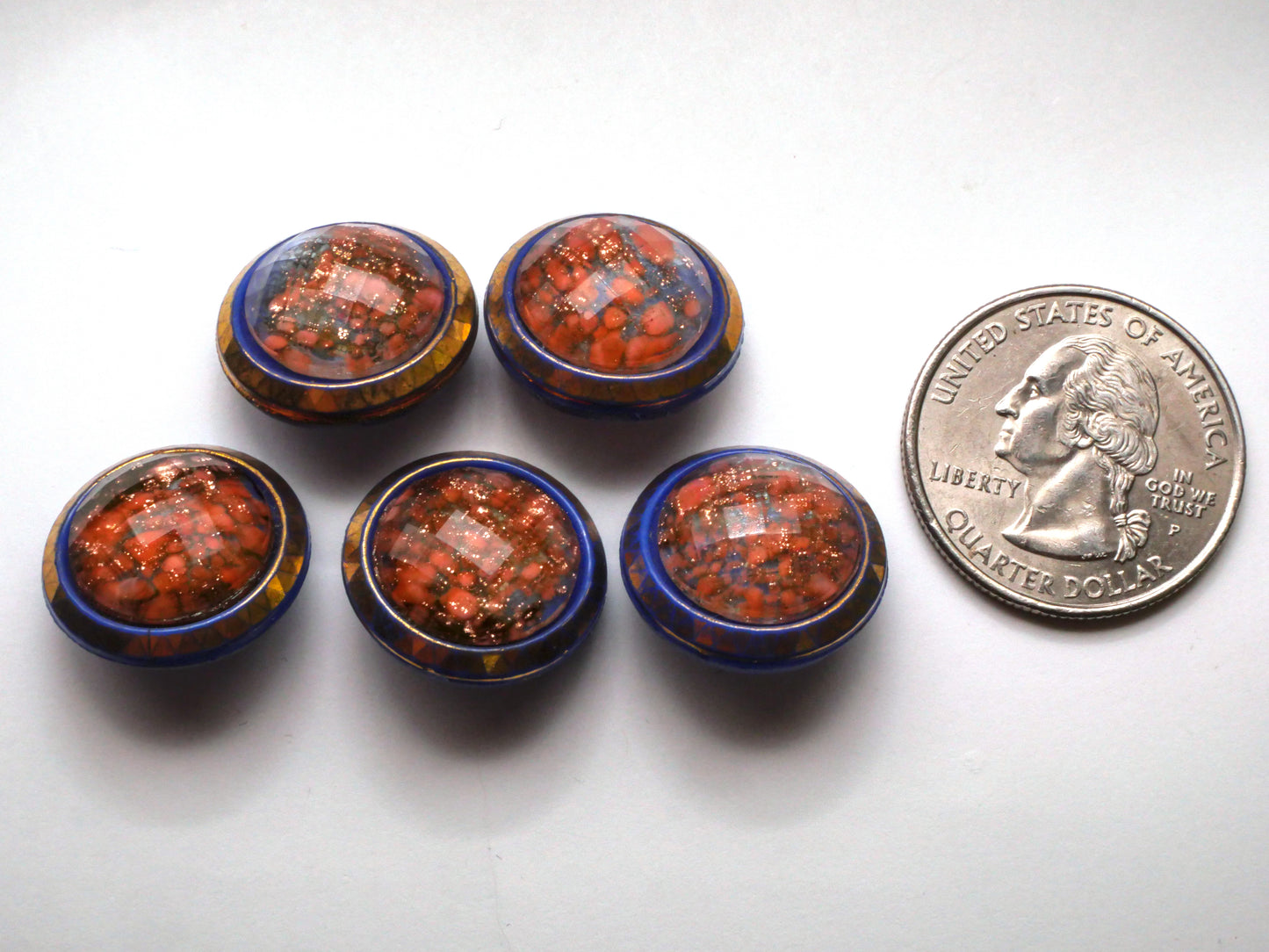 Nebula Look Coral Pink Glitter Blue Glass Button Various 18mm