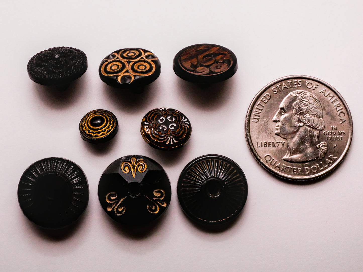 Tribal Design Black Glass Button Various 9-16mm