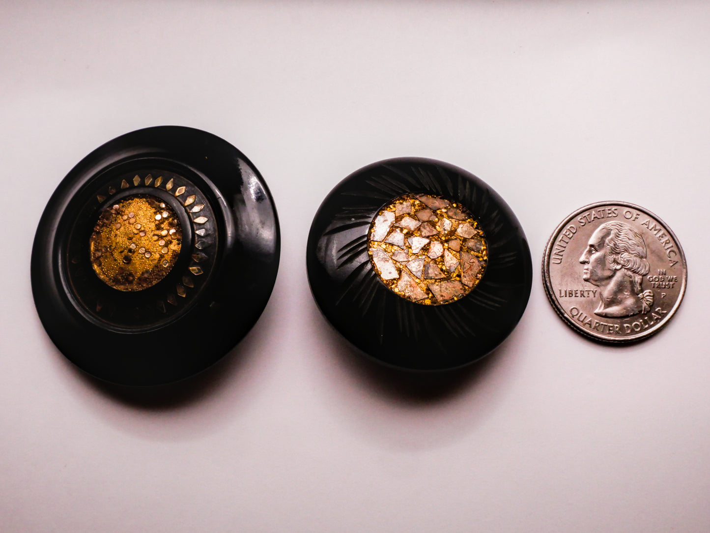 Sun Gold Glitter Sand Bakelite Early Plastic Button Various 37-44mm