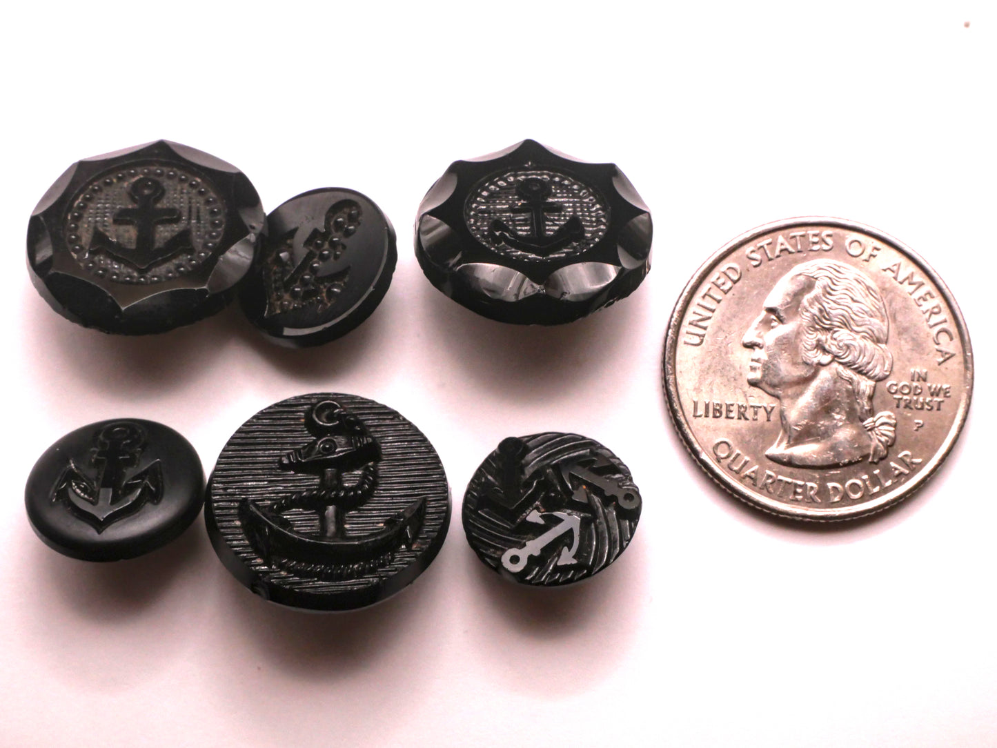 Anchor Nautical Black Glass Button Various 14-19mm