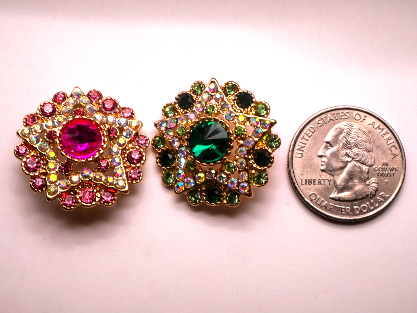 Star Rhinestone Pink or Green Metal Button Various 27mm