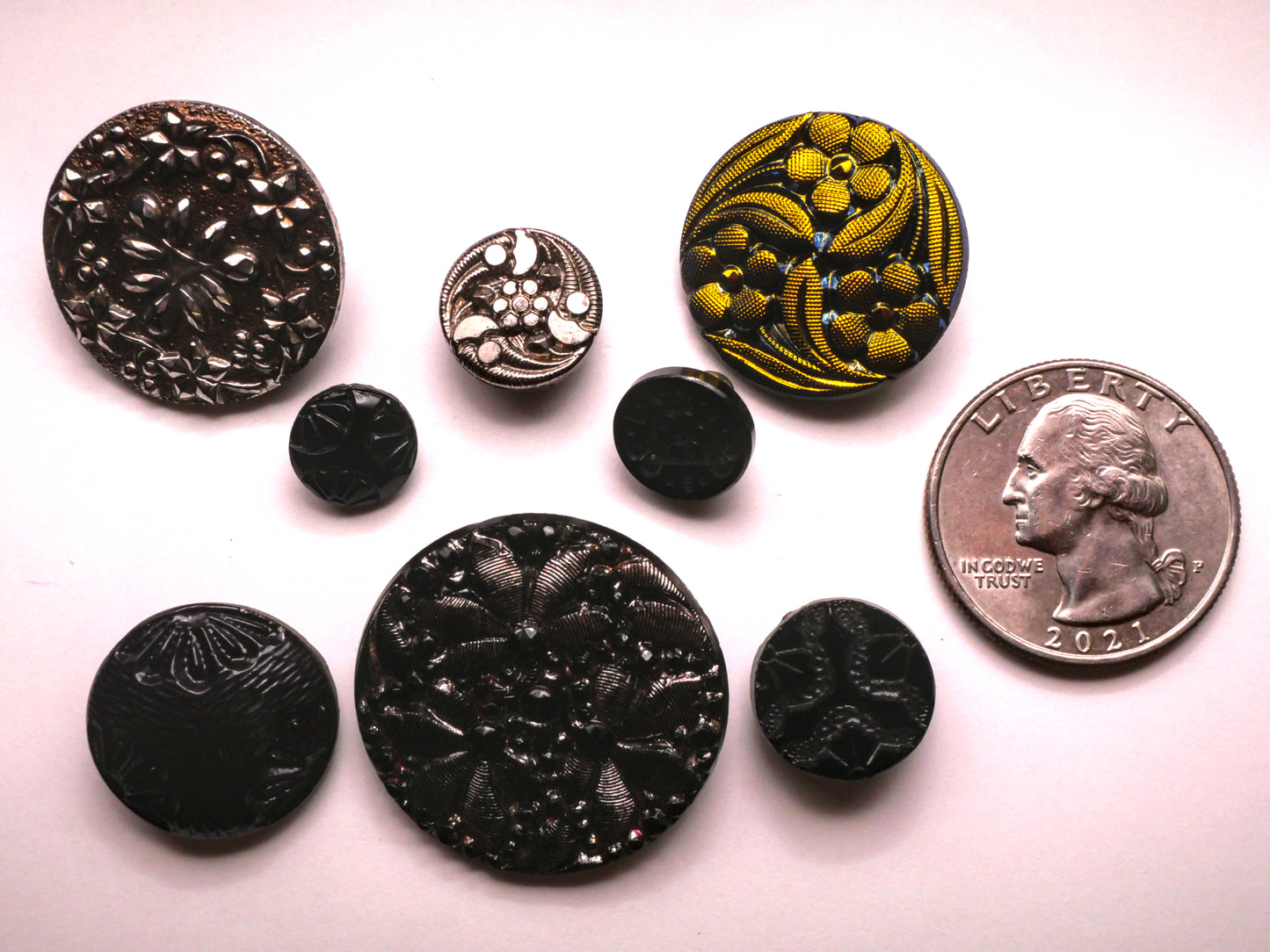 Triad Flower Leaf Design Black Glass Button Various 10-28mm