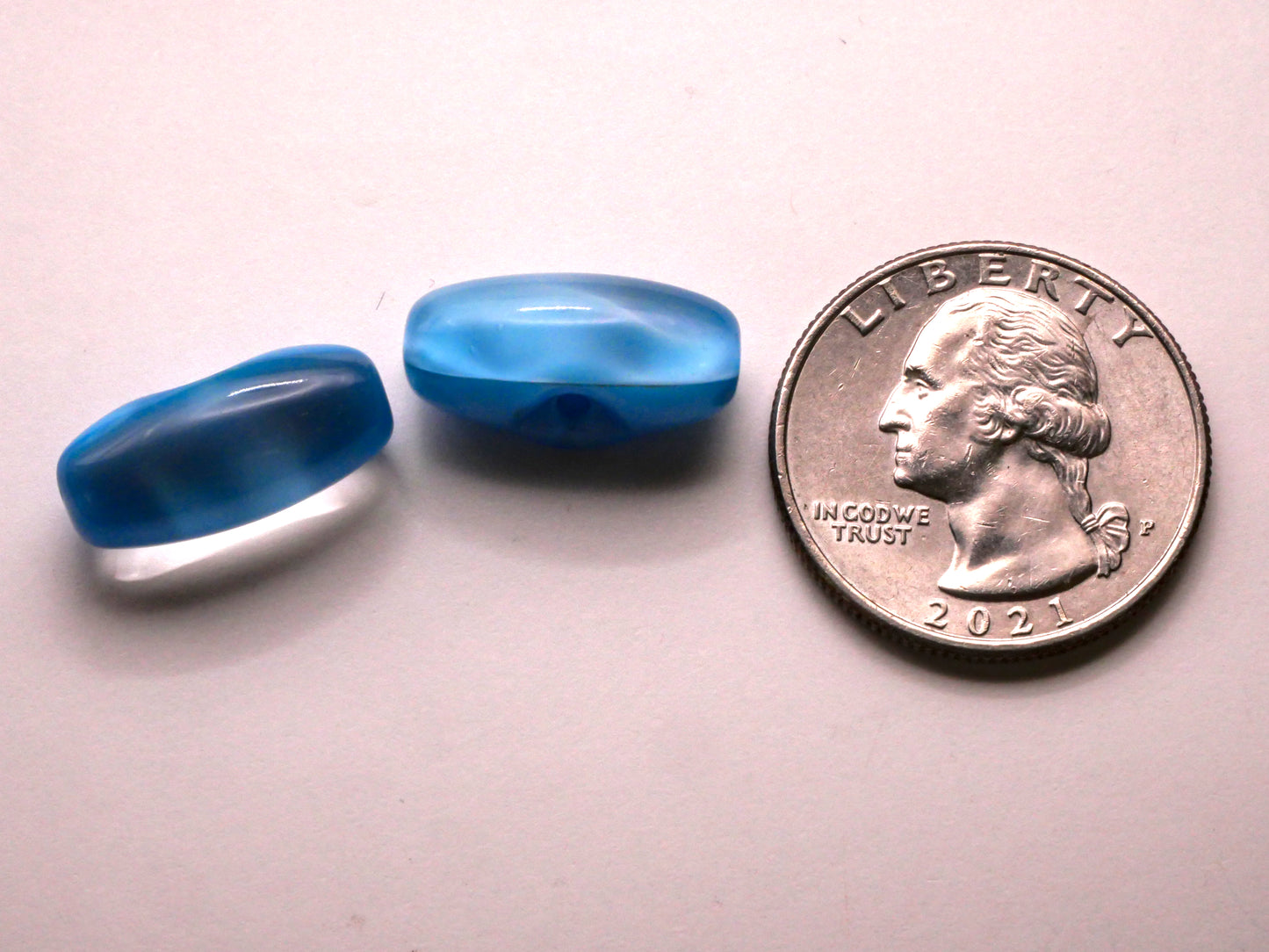 Aqua Blue Oblong Vintage Glass Pair of Buttons 9x19mm