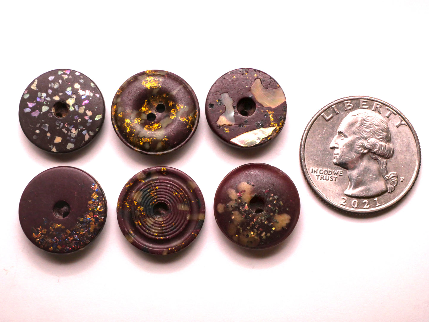 Maroon Cranberry Fleck Composition Button Various 16-18mm