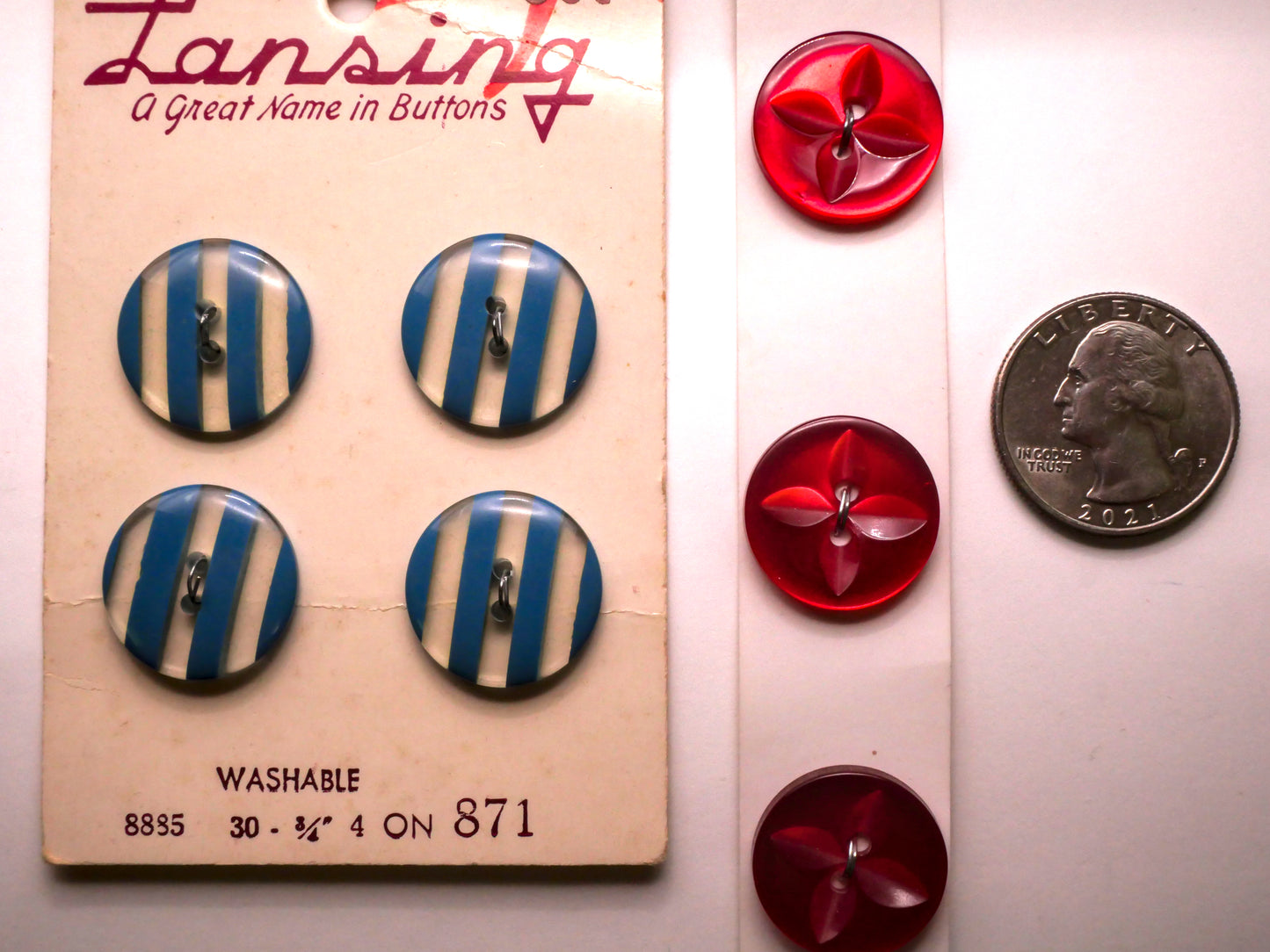 Stripes or Stars Vintage Plastic Card of Buttons Various 19mm