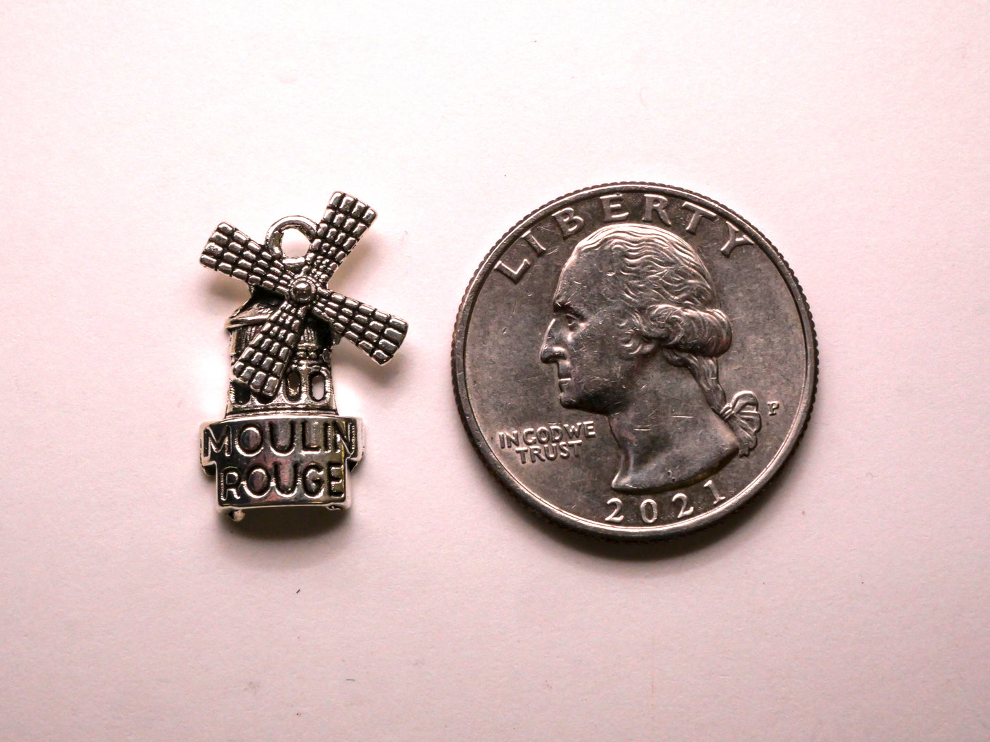 Moulin Rouge Windmill Verbal Silver Metal Set of Three Charms Embellishments 14x21mm