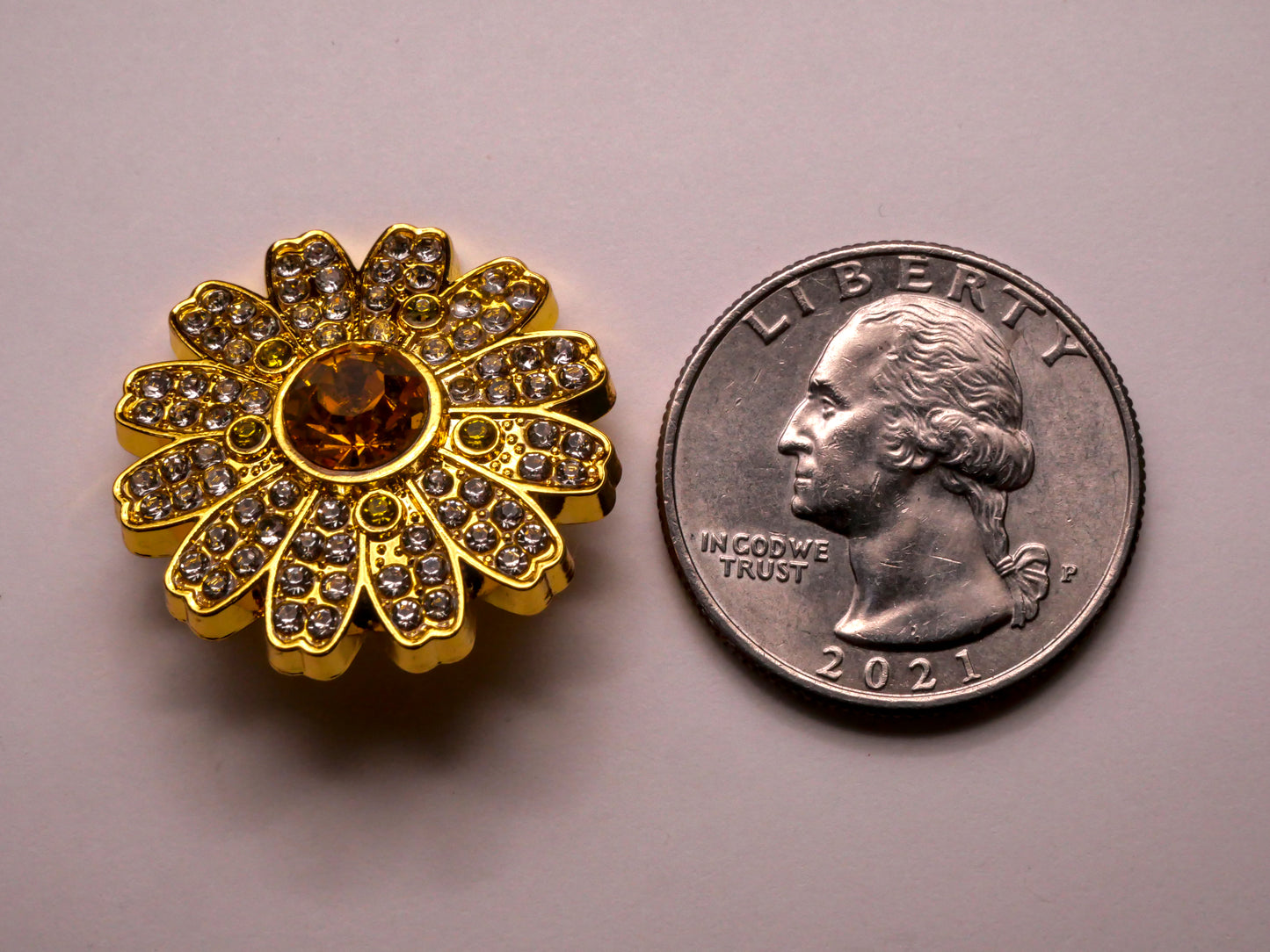Daisy Flower Yellow Rhinestone Metal Button 25mm