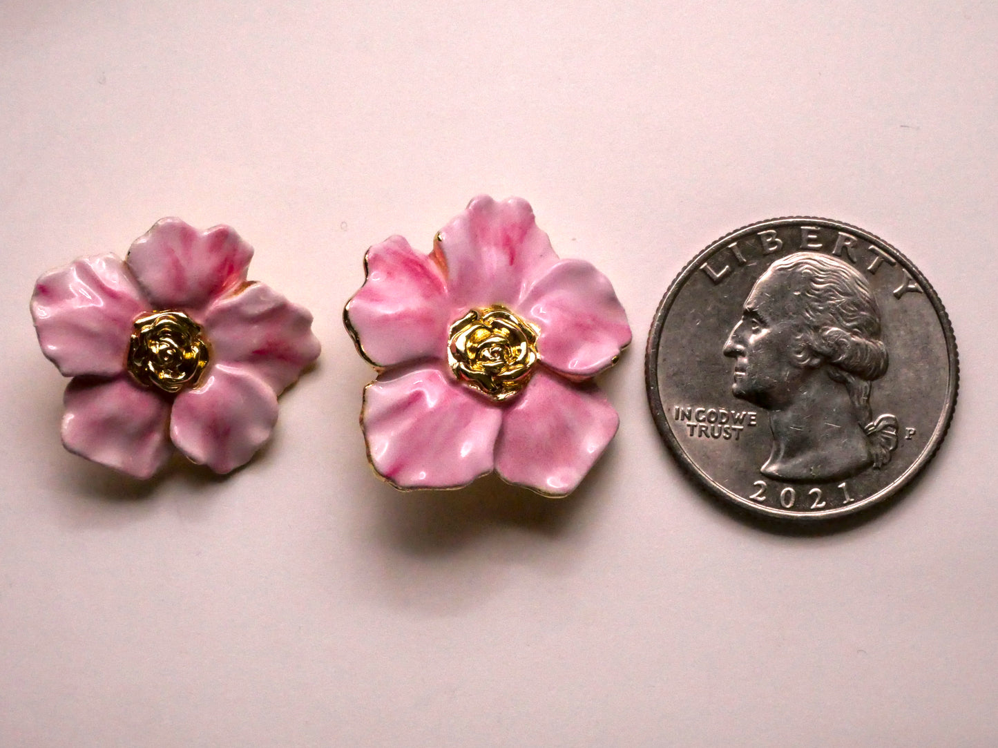 Flower Pink Marbled Enamel Gold Metal Button Various 20-24mm