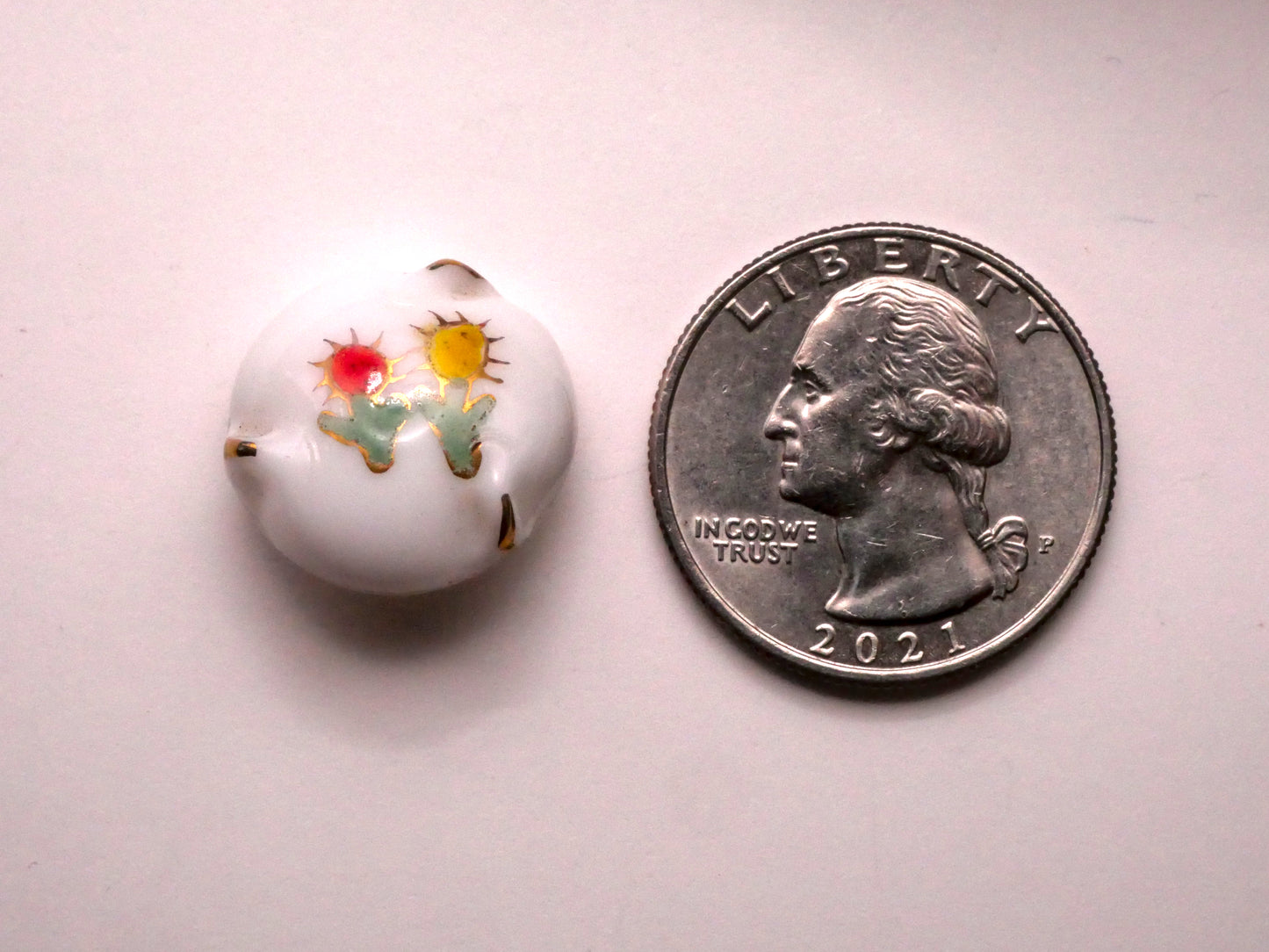 Cactus Hand-Painted Vintage White Glass Button 18mm