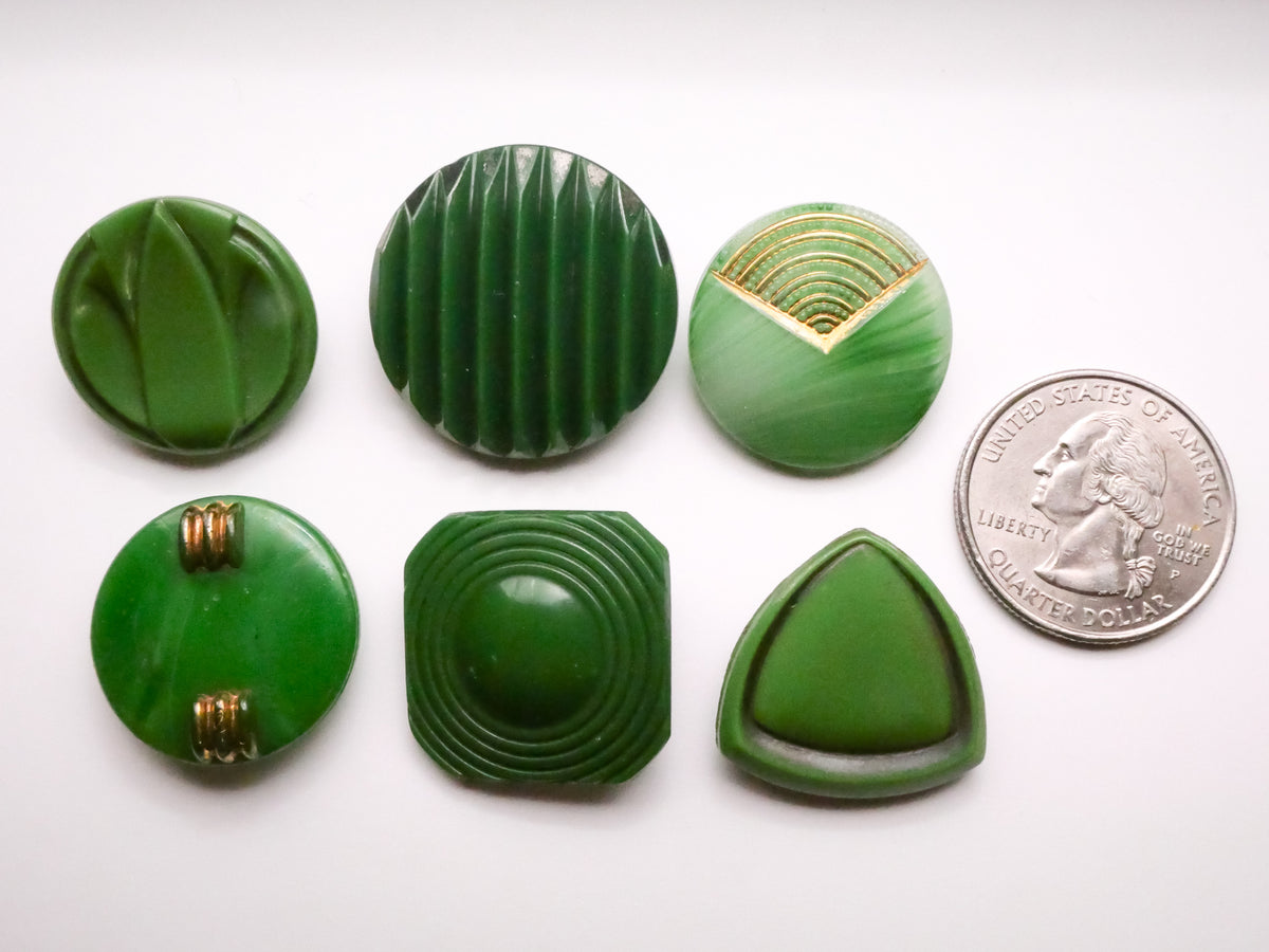 Art Deco Industrial Vintage Green Glass Button Various 23-27mm
