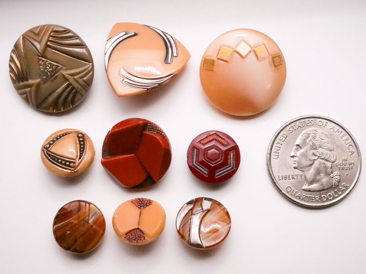 Art Deco Tan Earth Tones Vintage Glass Button Various 13-23mm