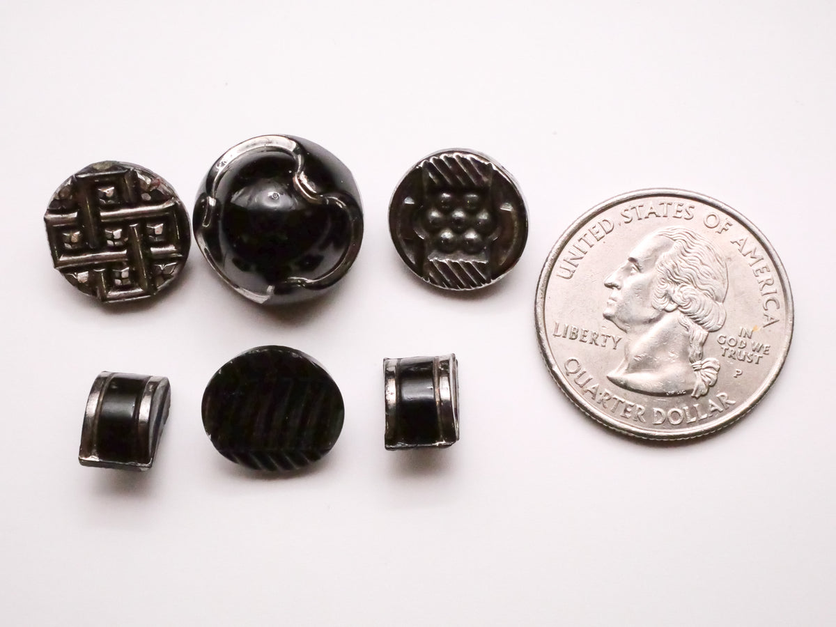 Art Deco Industrial Silver Luster Black Glass Button Various 7-16mm