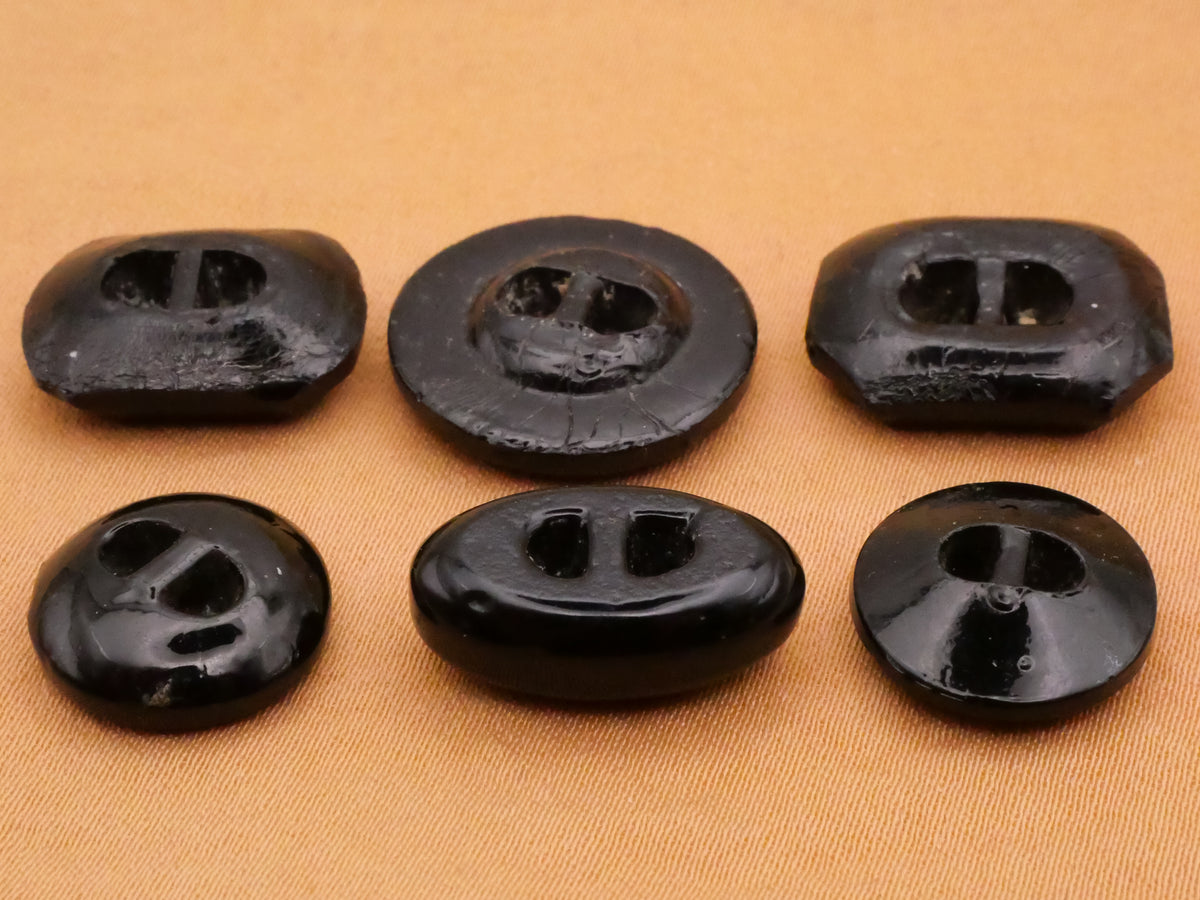 Faceted Cut Whistle Black Glass Button Various 10-18mm