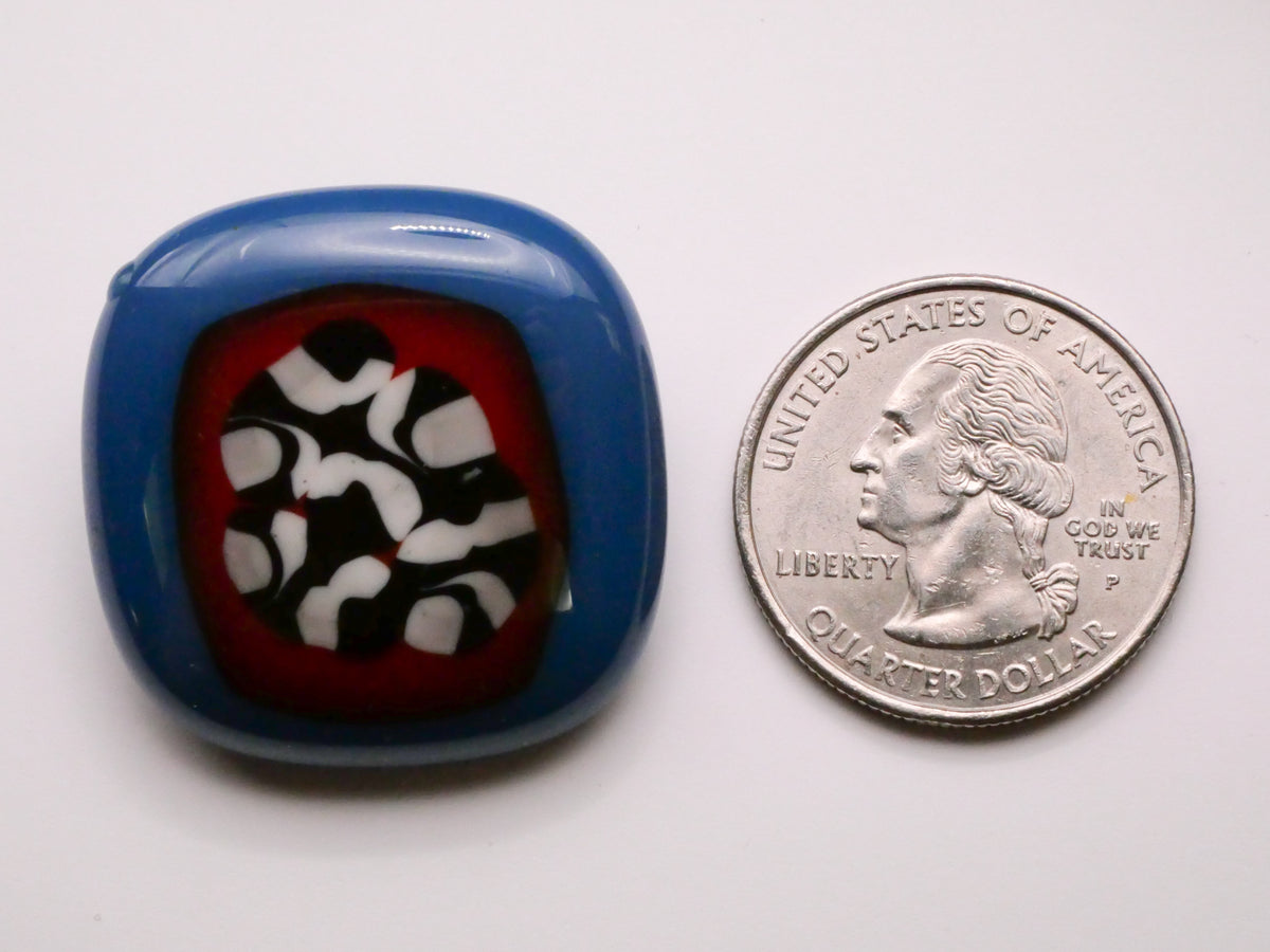 Squarish Black White Red Blue Vintage Glass Button 31mm