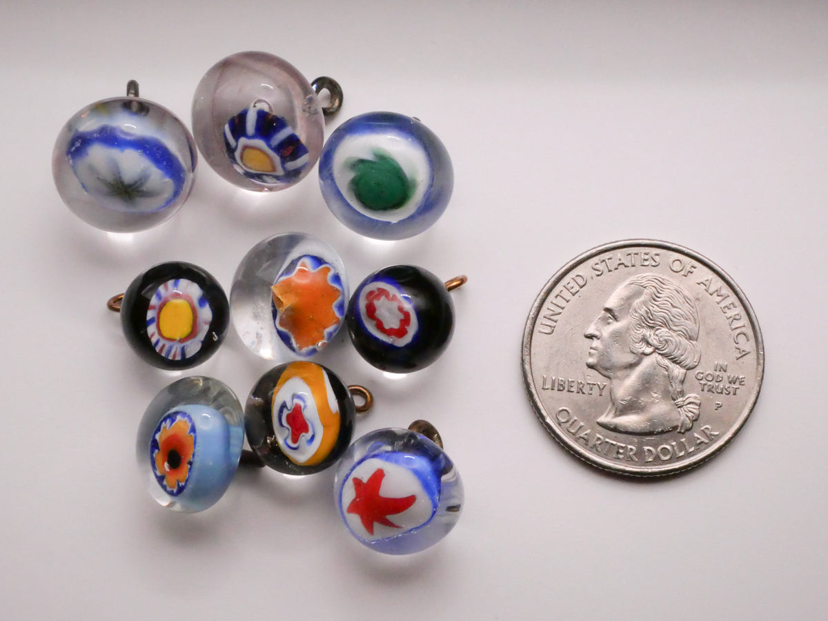 Millefiori Paperweight Glass Vintage Button Various 11-15mm