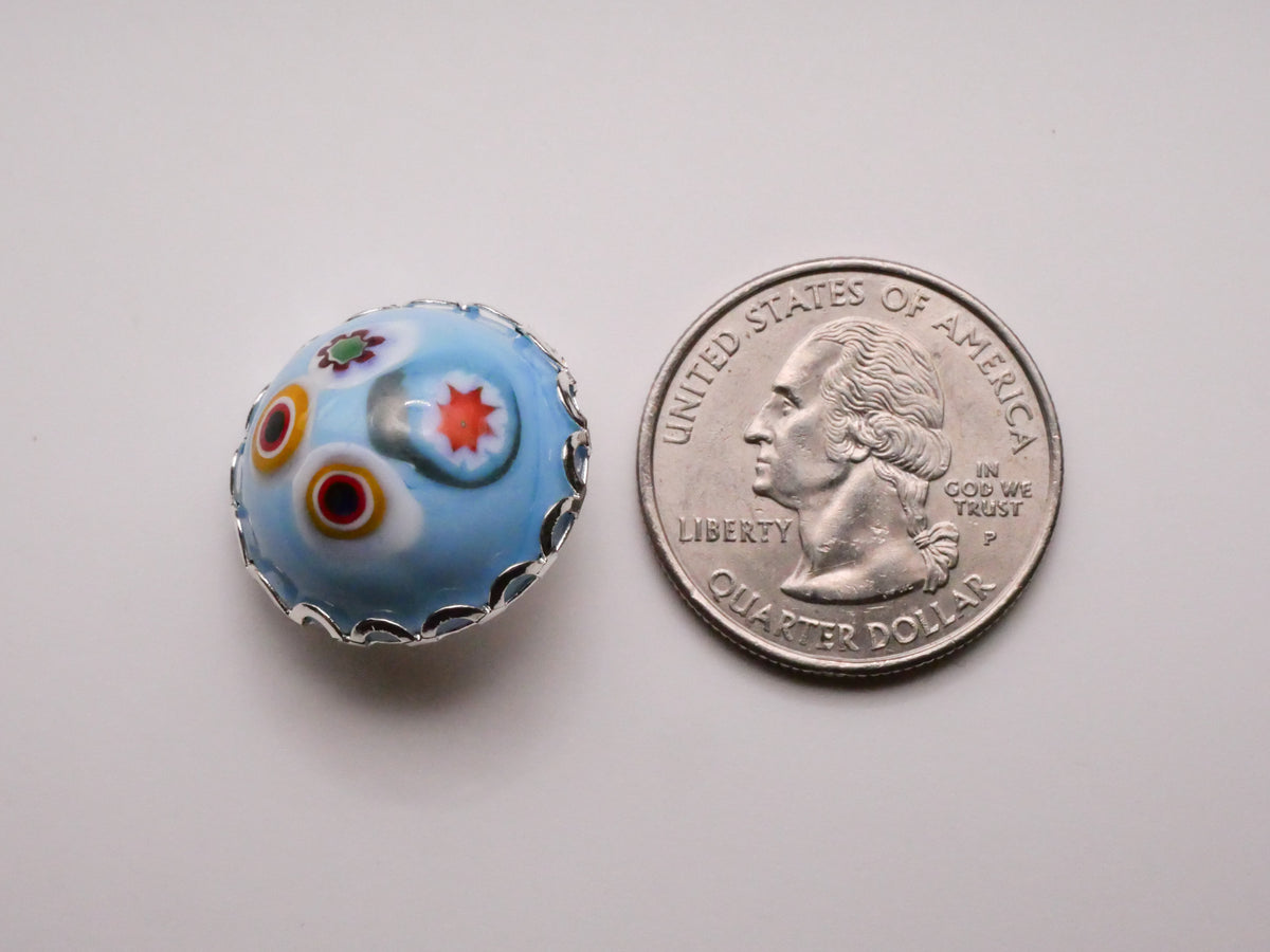 Millefiori Cluster White or Blue Glass Lace Metal Setting Button Various 19-21mm