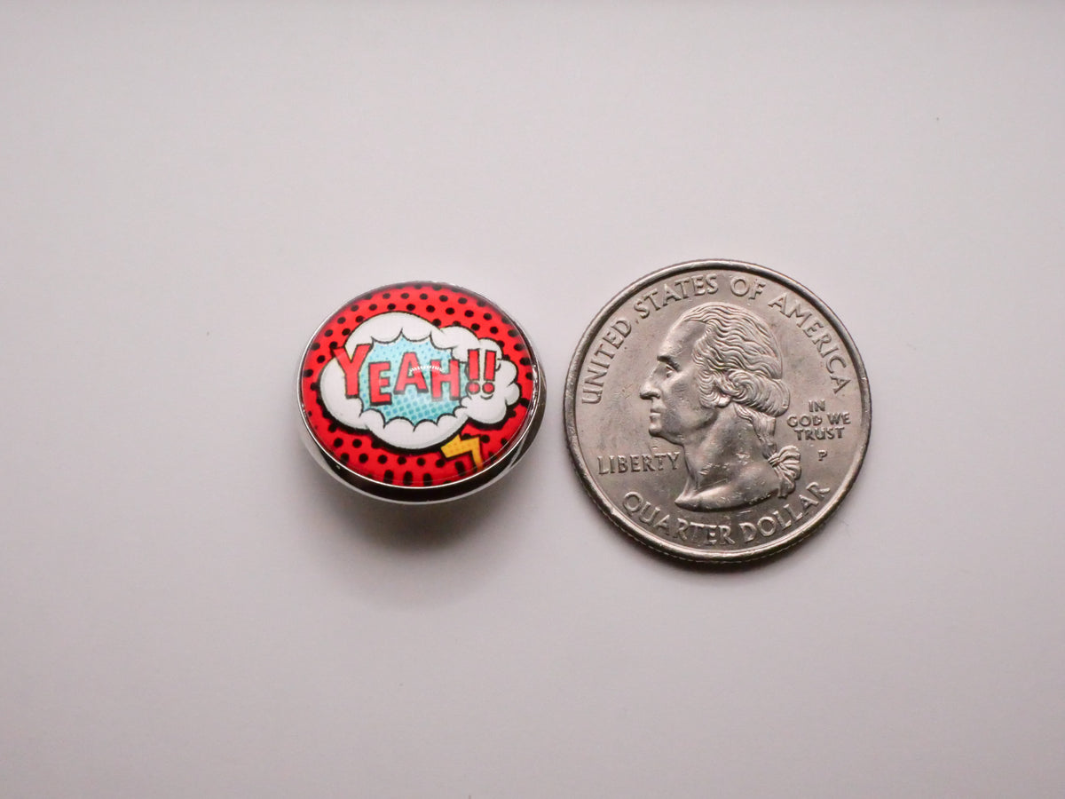 Comic Book Speech Bubble Glass Silver Metal Set of Five Button Various 20mm