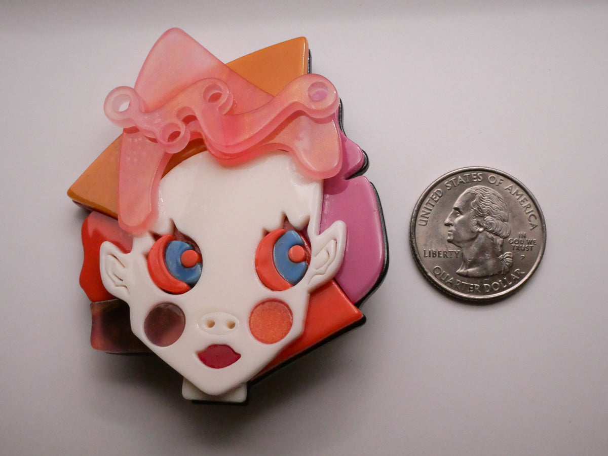 Circus Party Girl Woman Face Large Acrylic Button 53x68