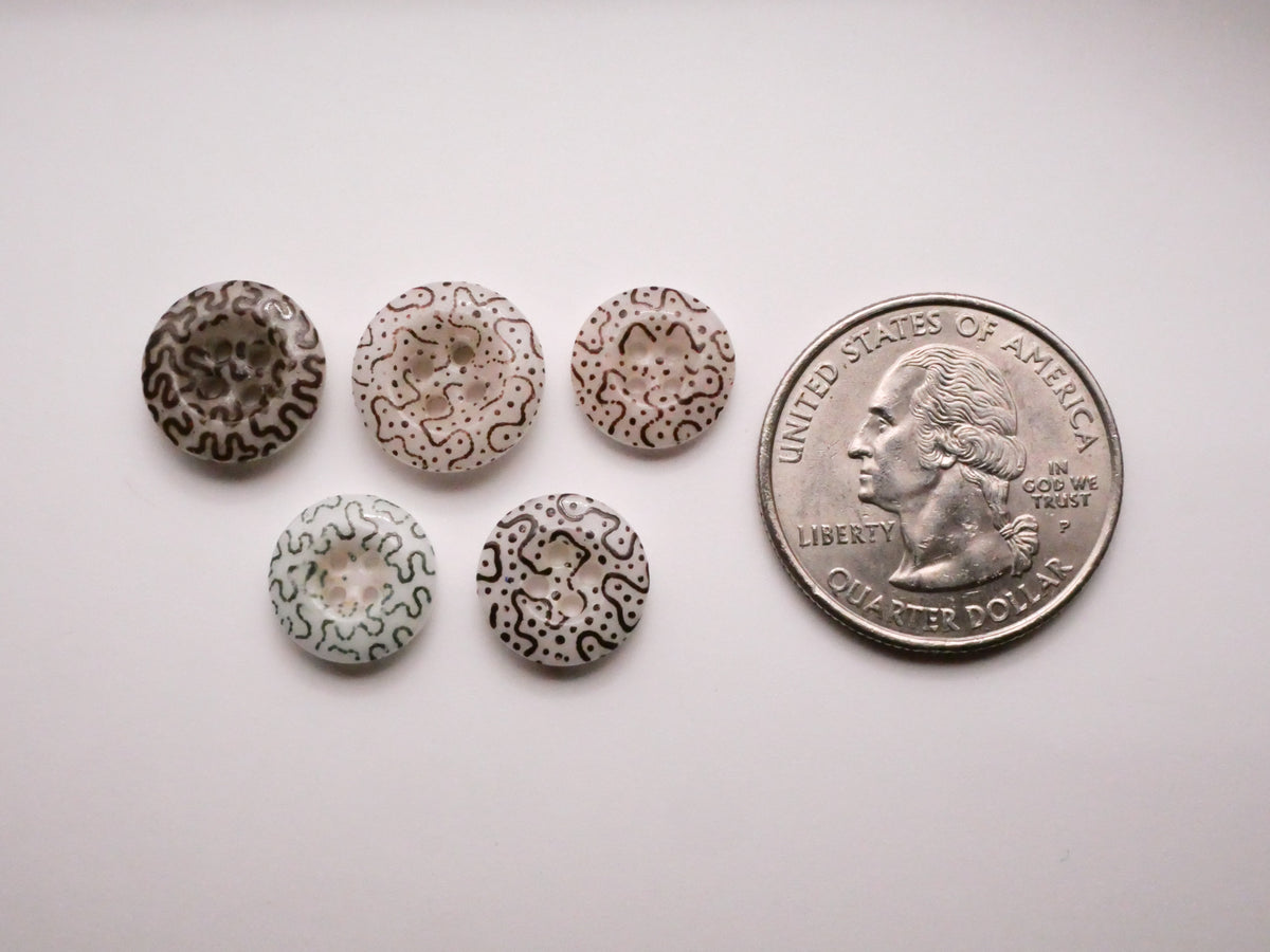 Squiggly Design Calico China Antique Button Various 11-13mm